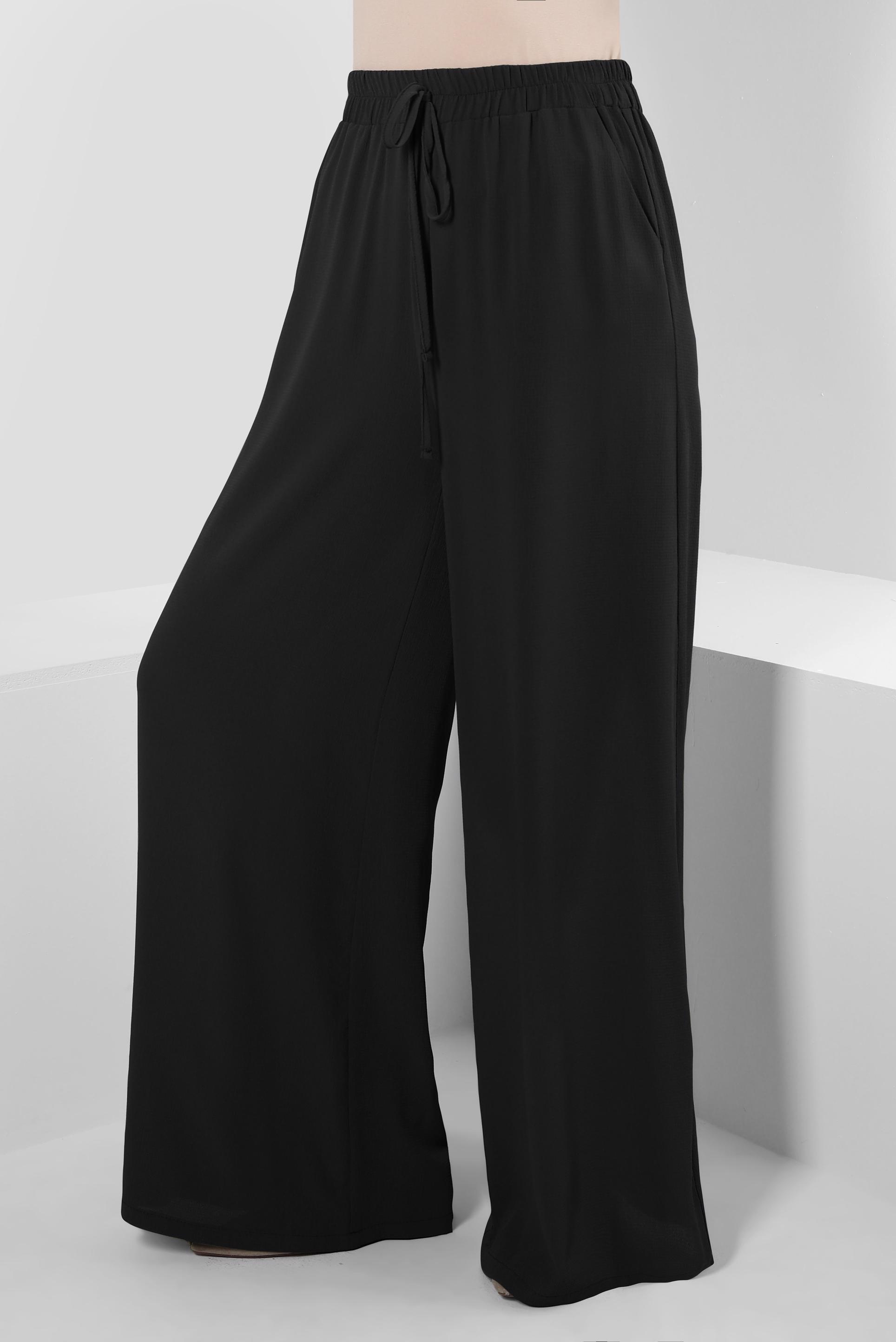 Tesettür giyim SİYAH BOL PAÇA BELİ LASTİKLİ CEPLİ PANTOLON 70516