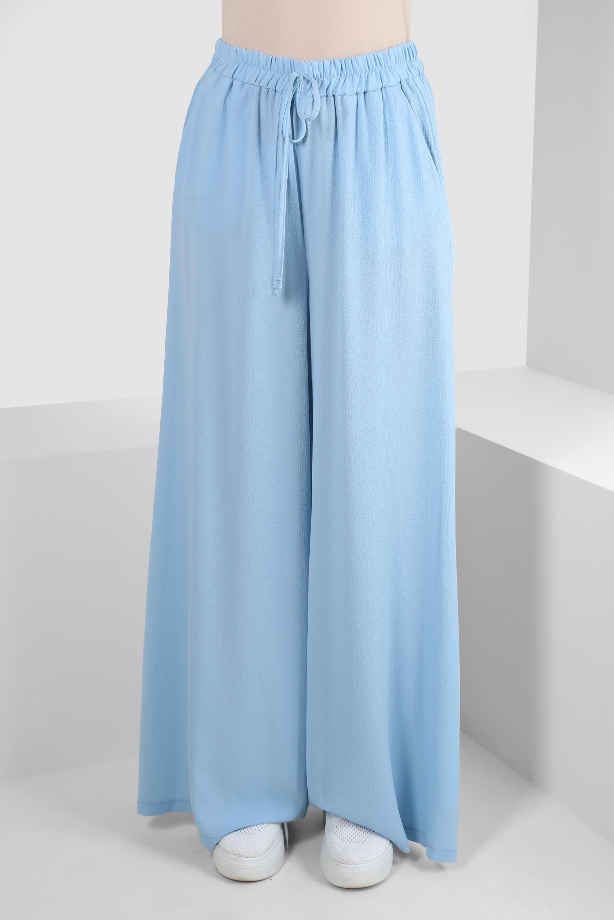 Tesettür giyim MAVİ BOL PAÇA BELİ LASTİKLİ CEPLİ PANTOLON 70516