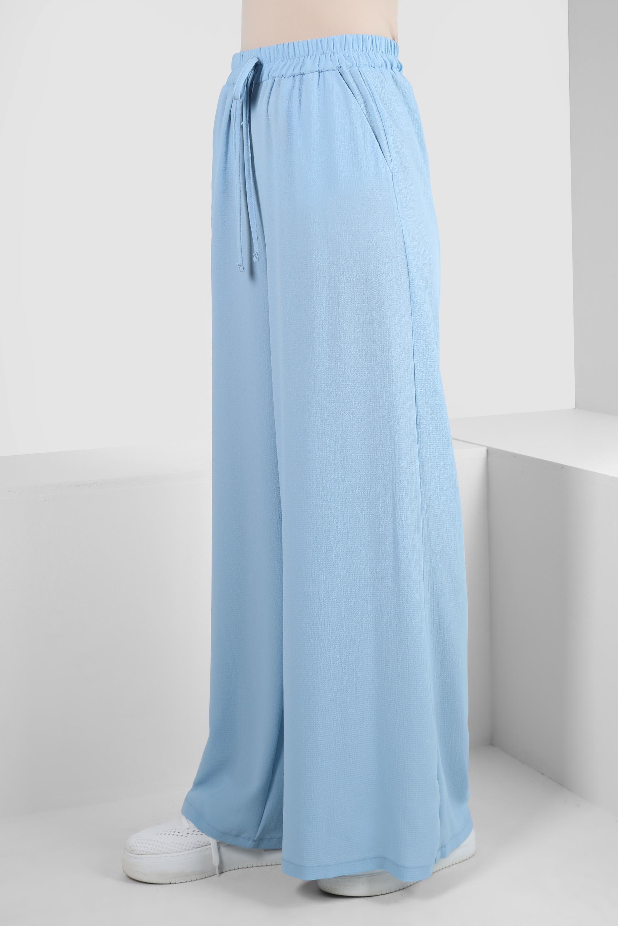 Tesettür giyim MAVİ BOL PAÇA BELİ LASTİKLİ CEPLİ PANTOLON 70516