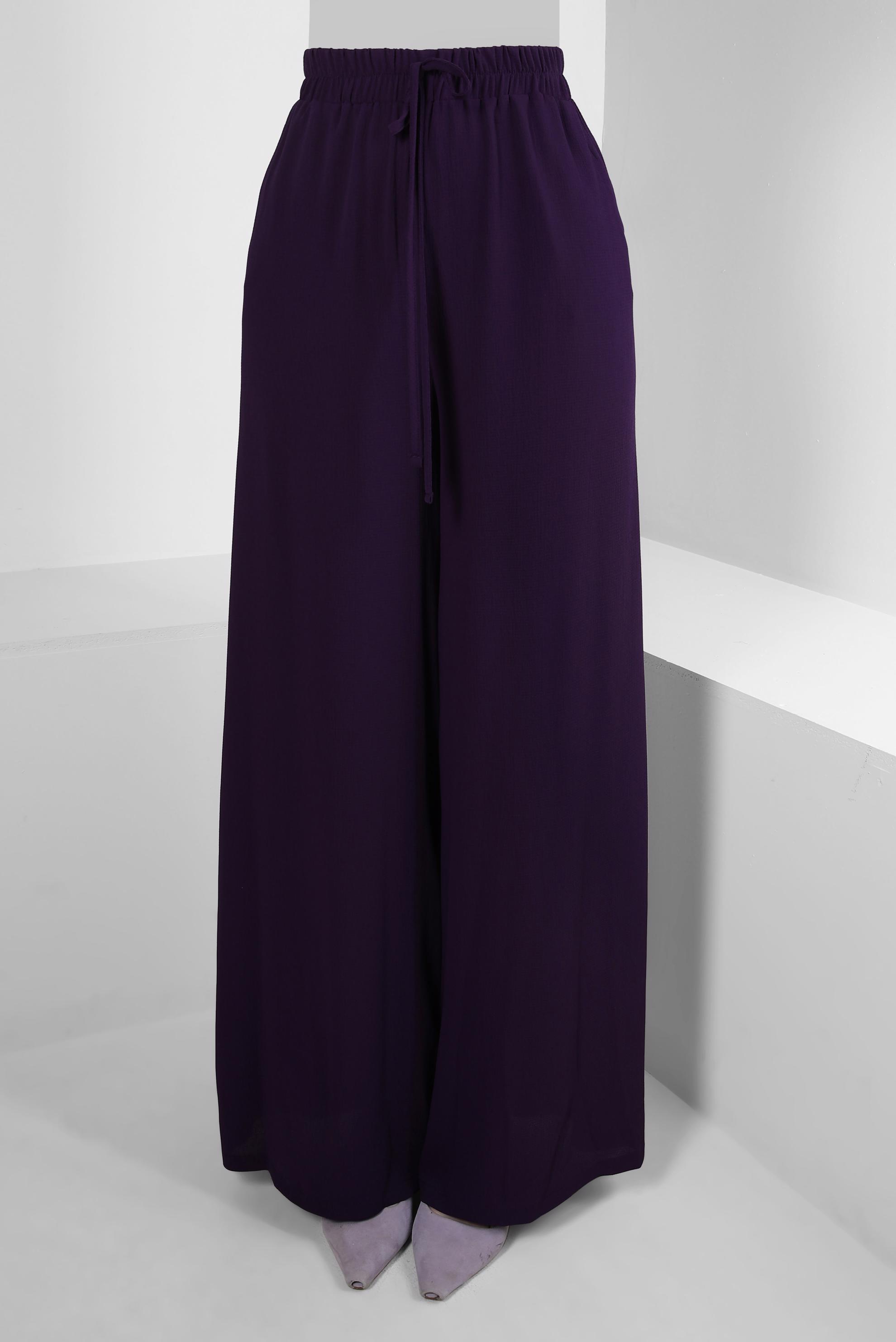 Tesettür giyim MOR BOL PAÇA BELİ LASTİKLİ CEPLİ PANTOLON 70516