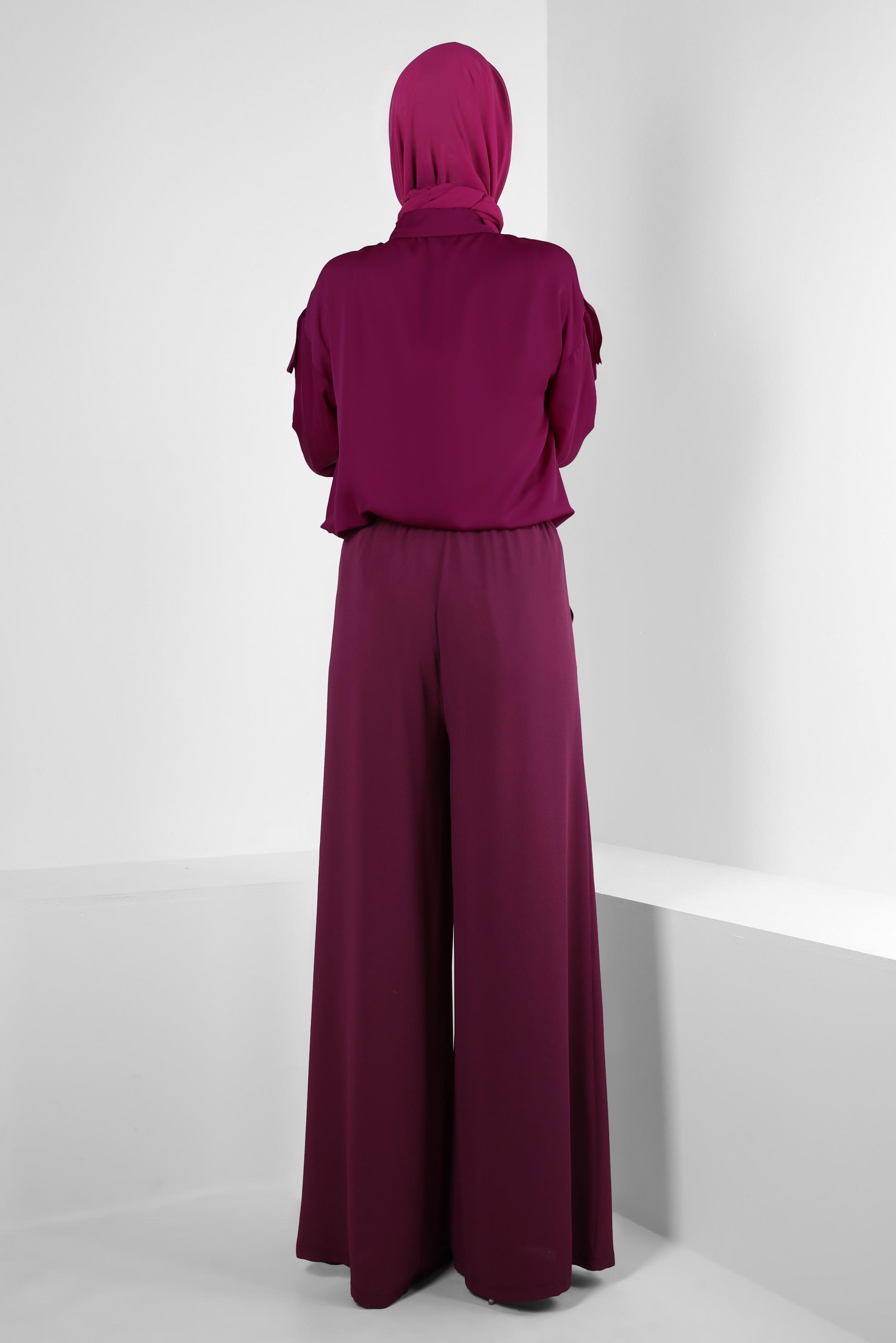 Tesettür giyim FUŞYA BOL PAÇA BELİ LASTİKLİ CEPLİ PANTOLON 70516