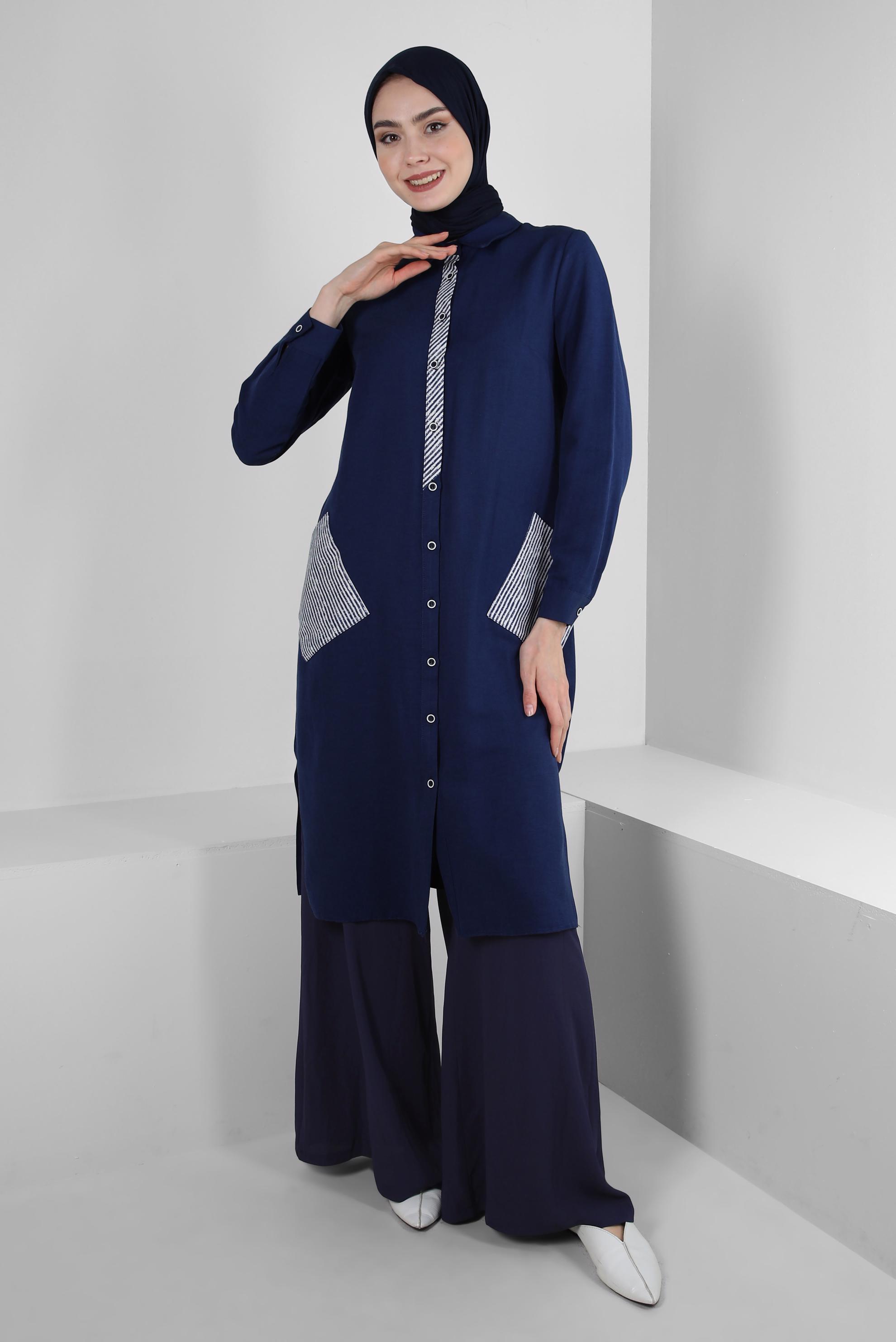 Tesettür giyim LACİVERT BOL PAÇA BELİ LASTİKLİ CEPLİ PANTOLON 70516