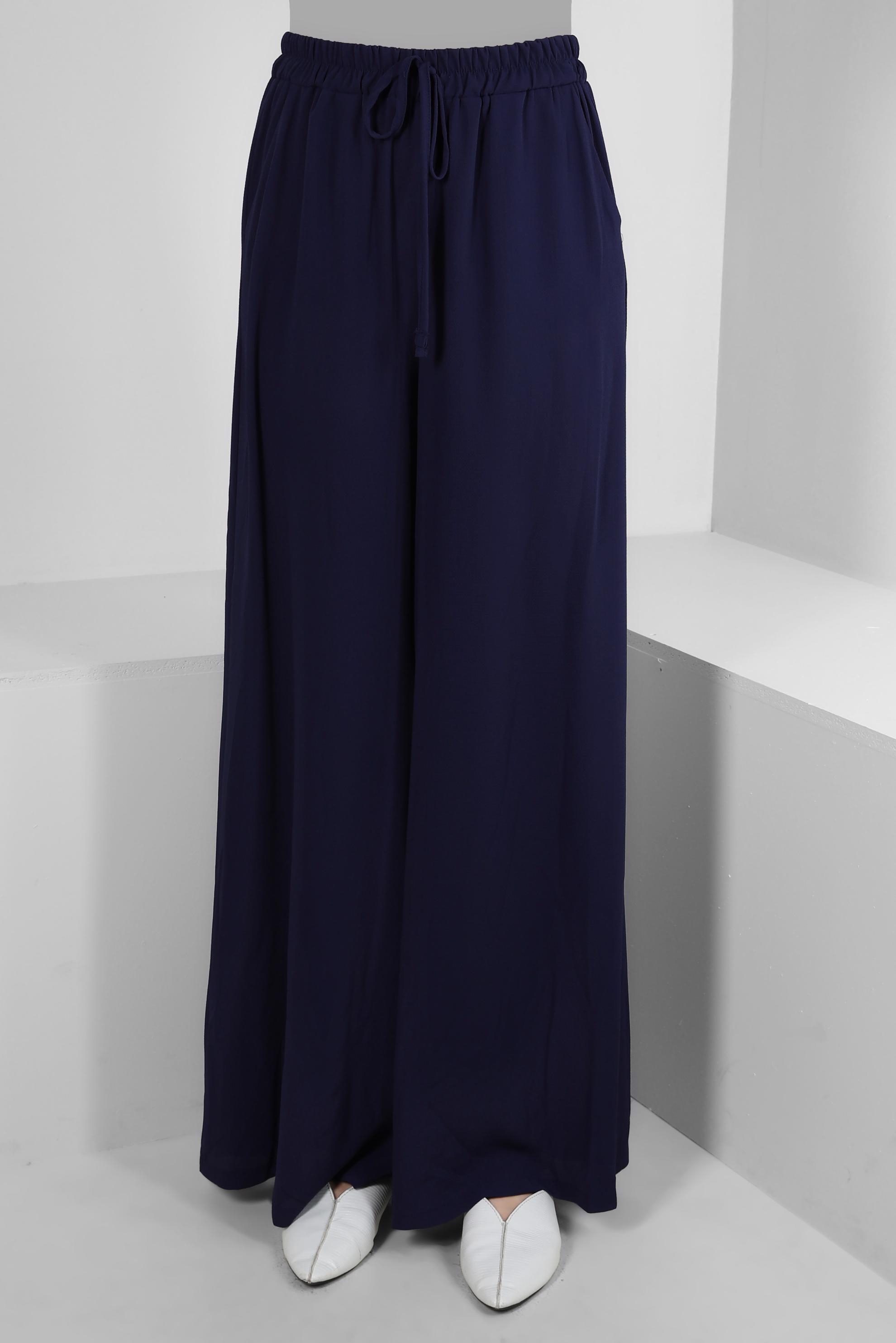 Tesettür giyim LACİVERT BOL PAÇA BELİ LASTİKLİ CEPLİ PANTOLON 70516