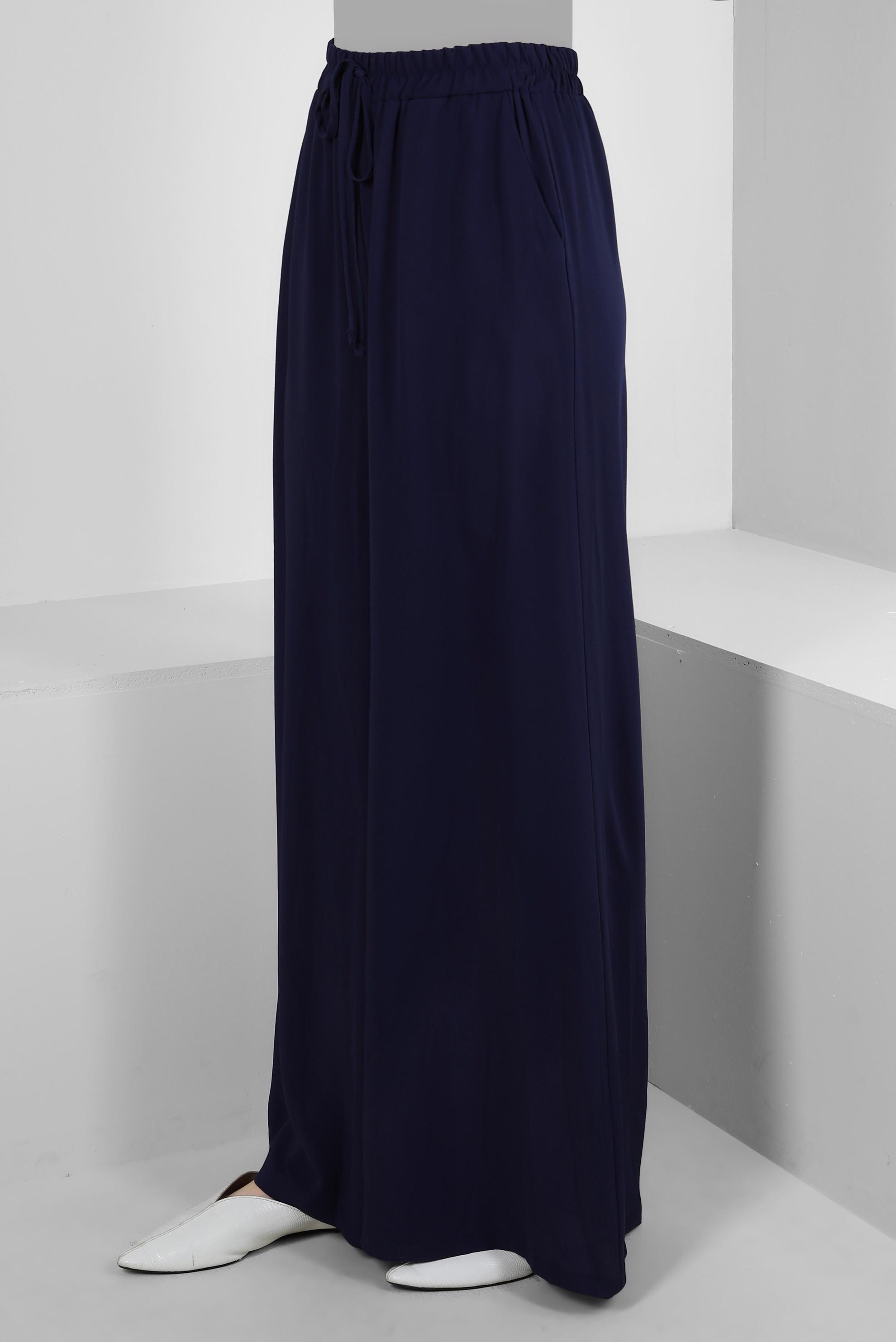 Tesettür giyim LACİVERT BOL PAÇA BELİ LASTİKLİ CEPLİ PANTOLON 70516