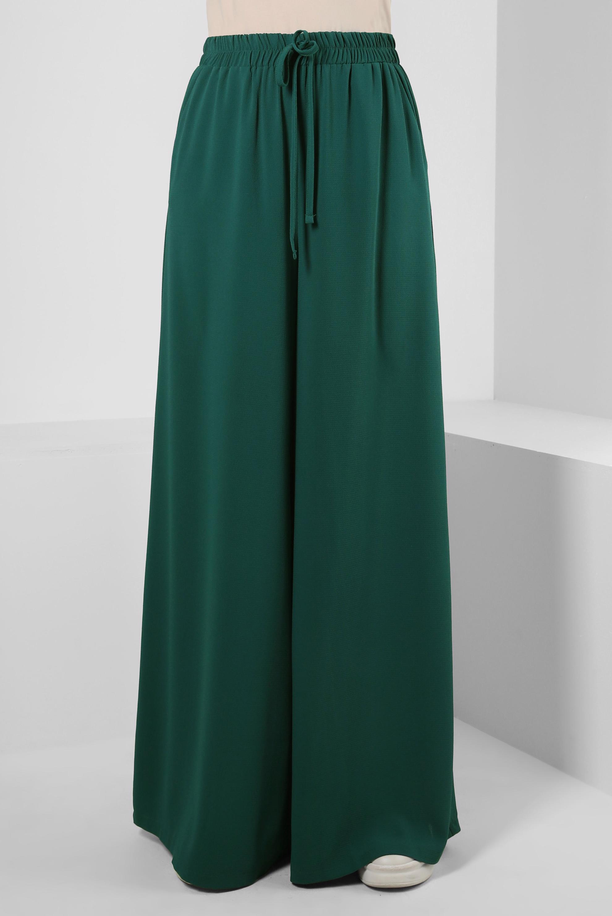 Tesettür giyim YEŞİL BOL PAÇA BELİ LASTİKLİ CEPLİ PANTOLON 70516