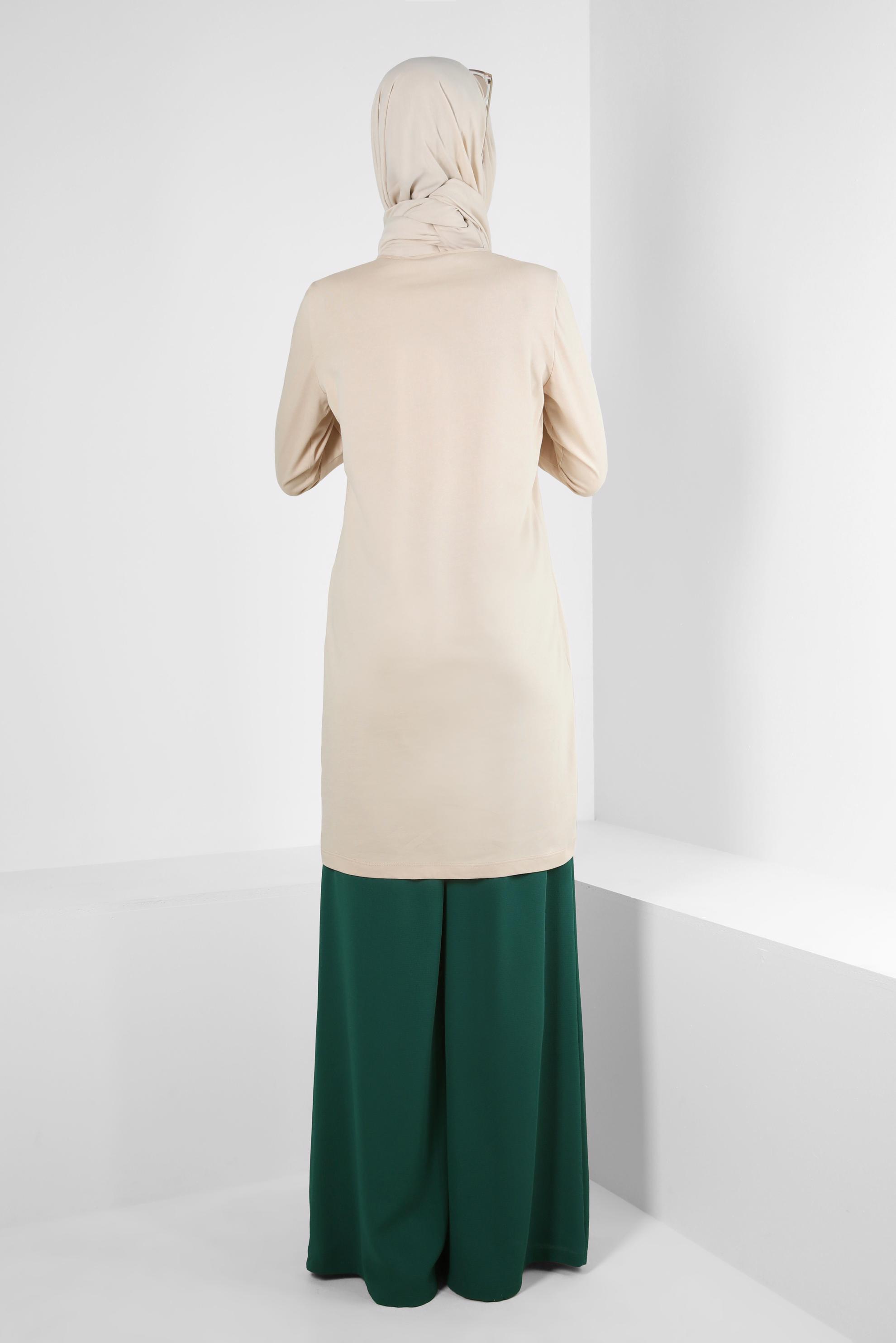 Tesettür giyim YEŞİL BOL PAÇA BELİ LASTİKLİ CEPLİ PANTOLON 70516