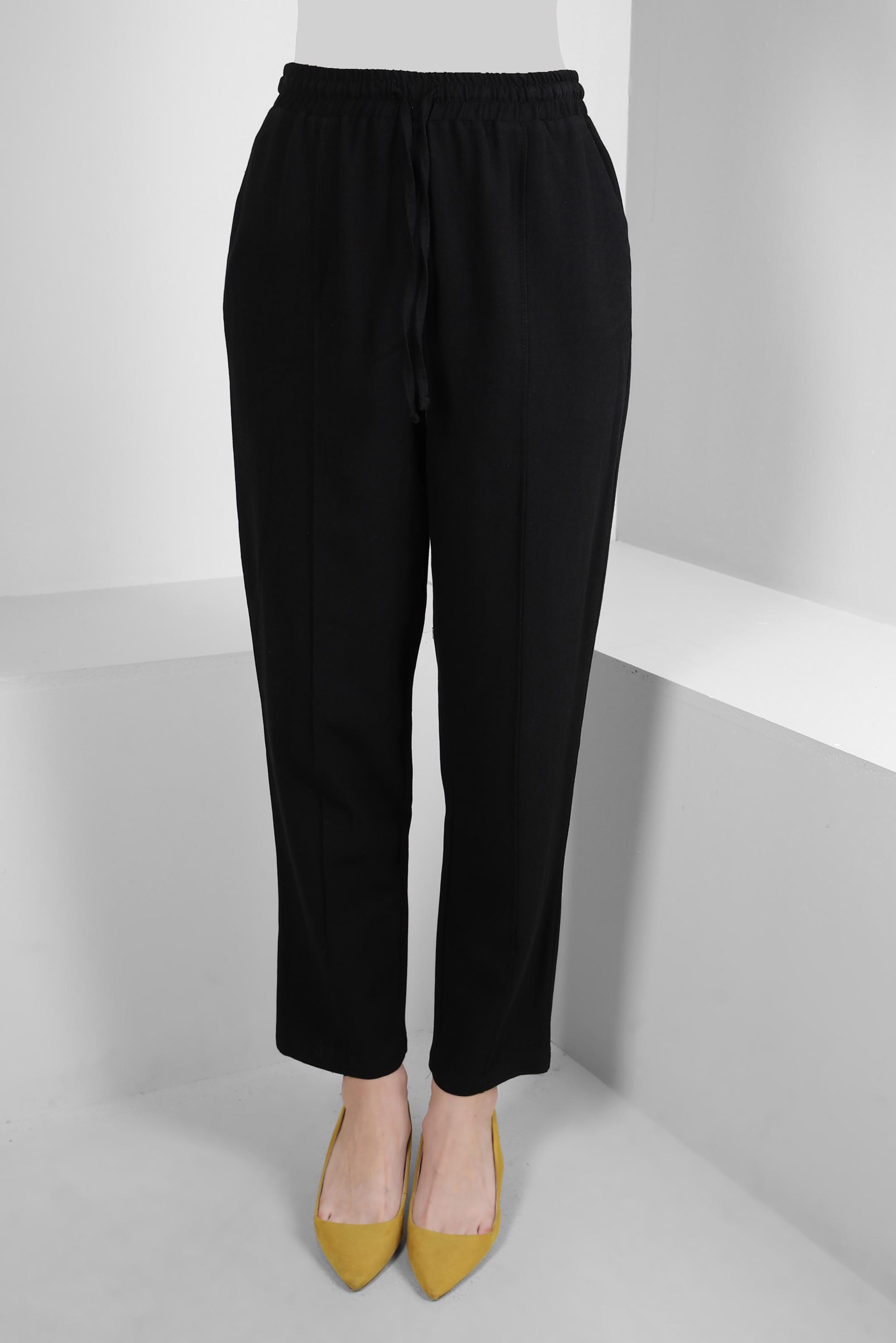 Tesettür giyim SİYAH BELİ LASTİKLİ KETEN PANTOLON 70518