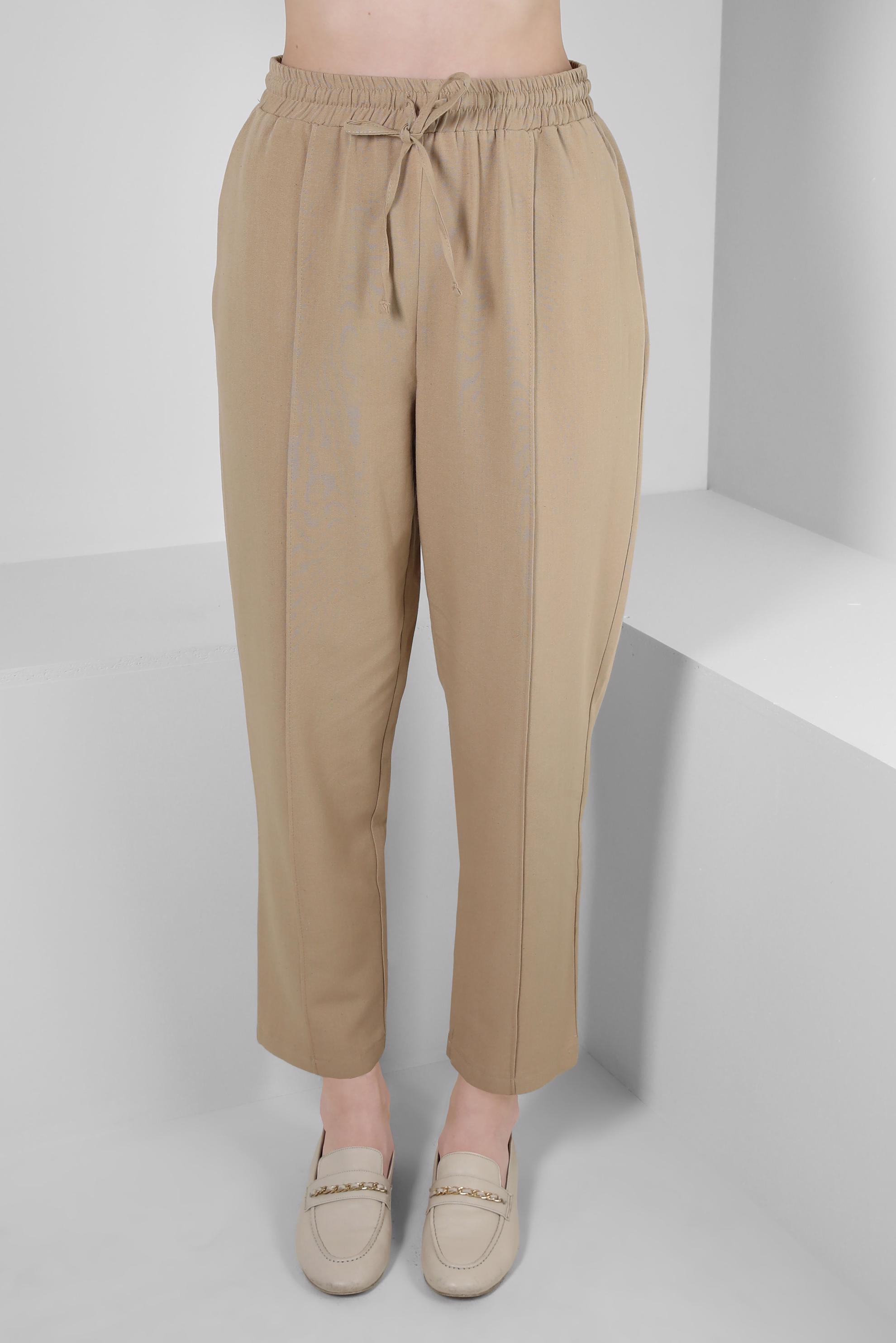 Tesettür giyim BEJ BELİ LASTİKLİ KETEN PANTOLON 70518