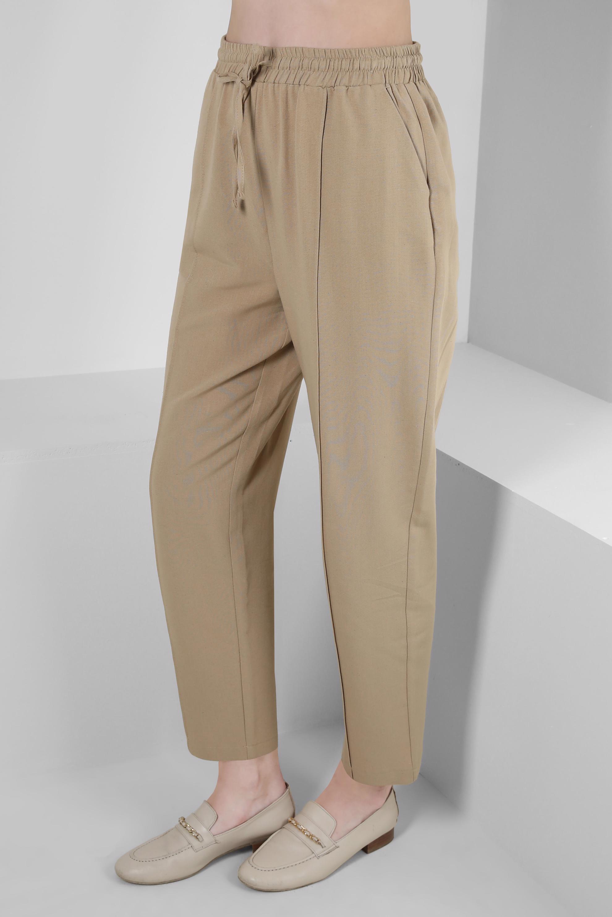 Tesettür giyim BEJ BELİ LASTİKLİ KETEN PANTOLON 70518