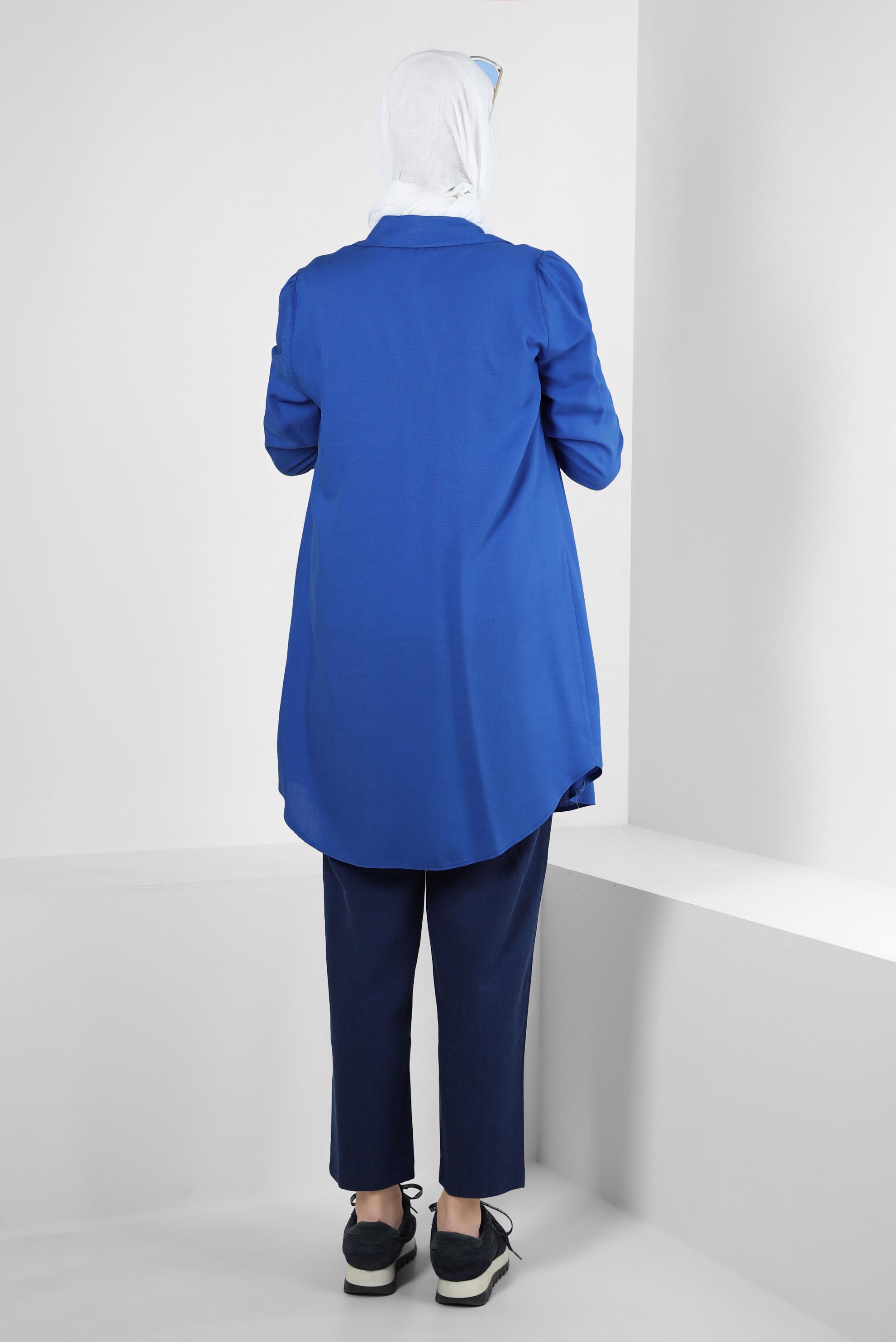 Tesettür giyim LACİVERT BELİ LASTİKLİ KETEN PANTOLON 70518