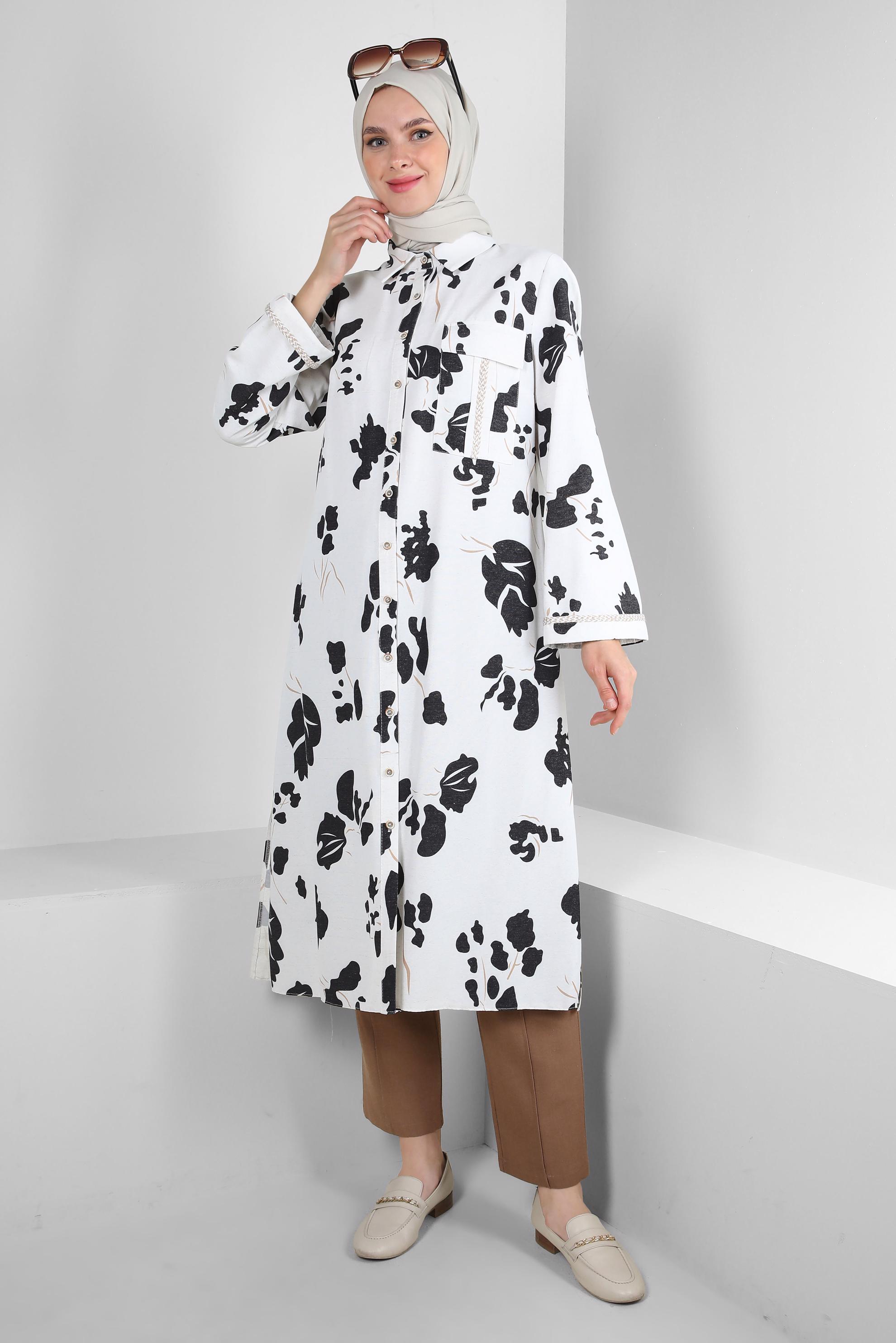 Tesettür giyim KAHVE BELİ LASTİKLİ KETEN PANTOLON 70518