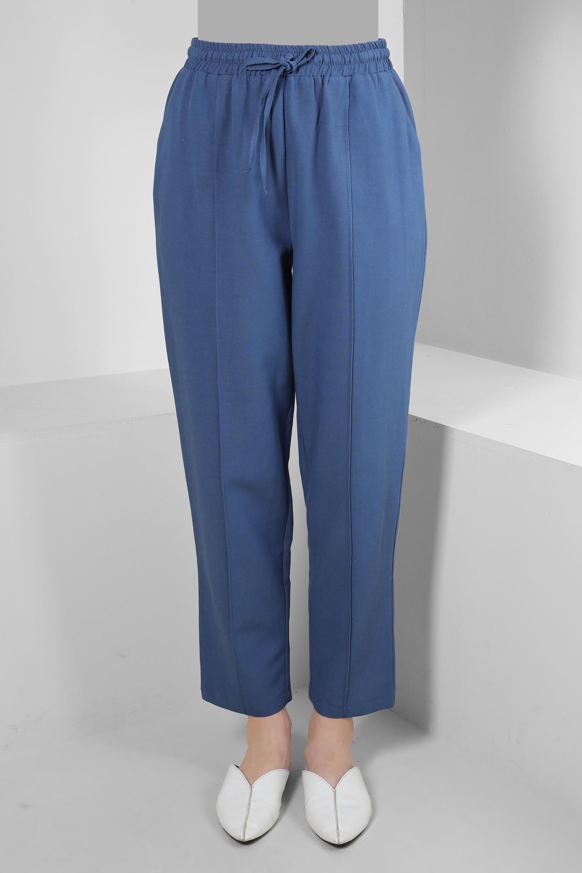 Tesettür giyim LACİVERT BELİ LASTİKLİ KETEN PANTOLON 70518