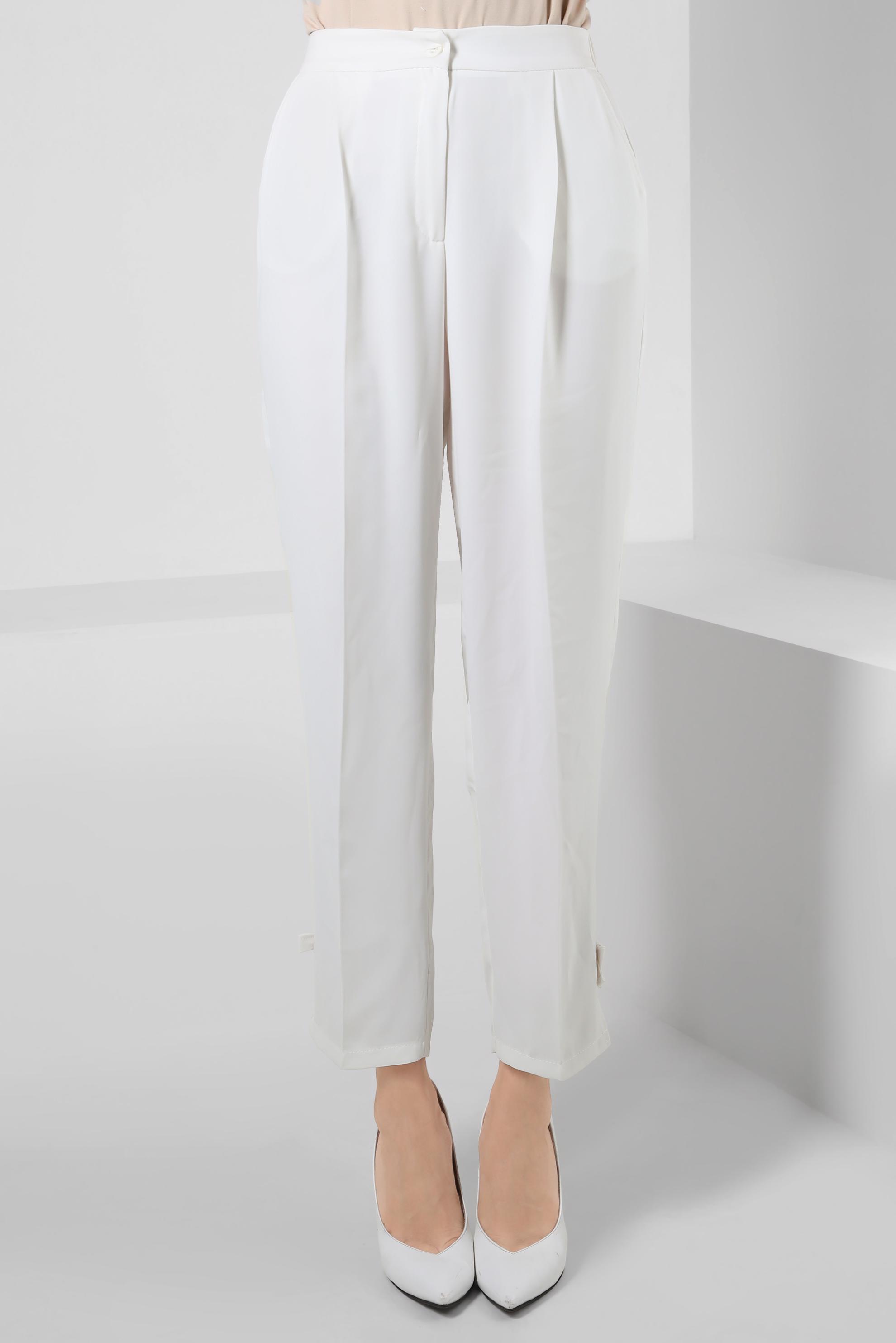 Tesettür giyim BEYAZ FİYONK DETAYLI HAVUÇ KESİM PANTOLON 70519