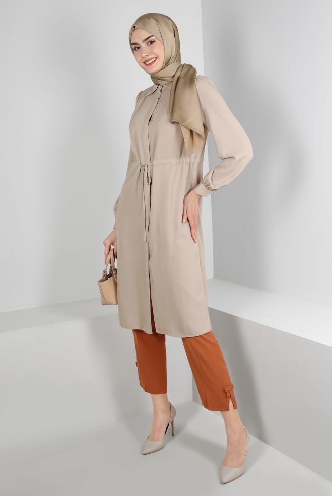 Tesettür giyim  FİYONK DETAYLI HAVUÇ KESİM PANTOLON 70519 - ALVİNA