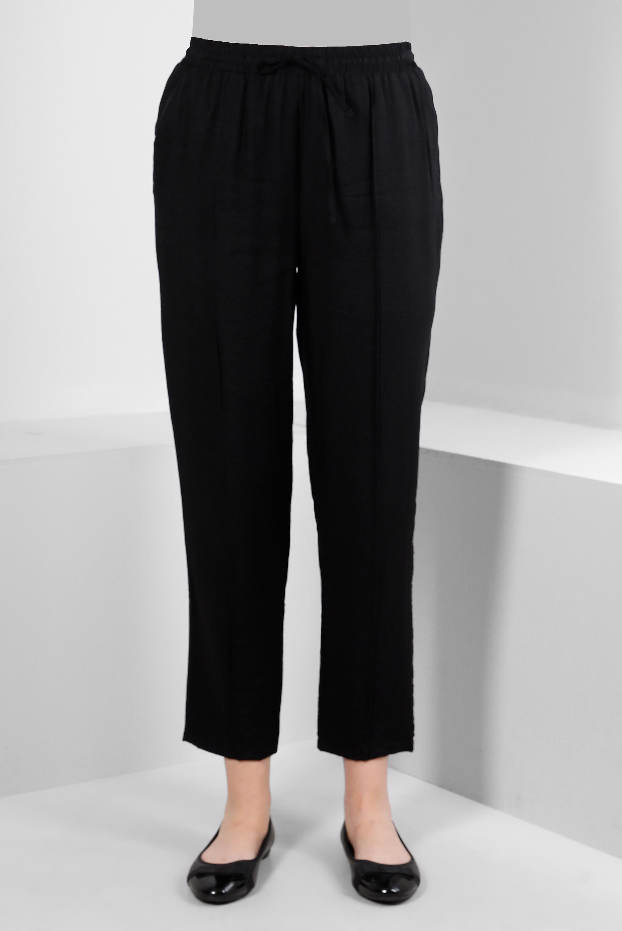 Tesettür giyim SİYAH BELİ LASTİKLİ DİKİŞ DETAYLI PANTOLON 70520