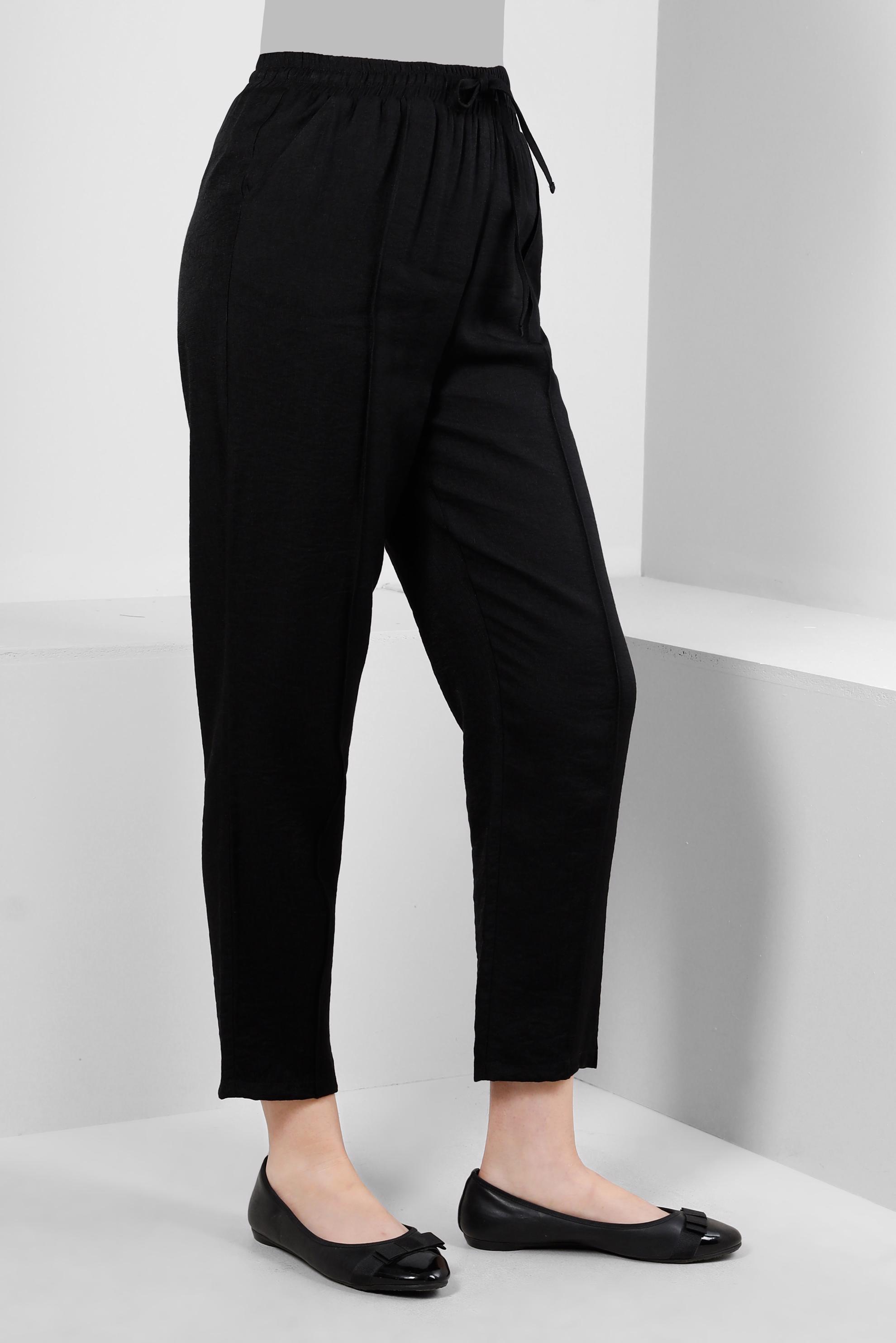 Tesettür giyim SİYAH BELİ LASTİKLİ DİKİŞ DETAYLI PANTOLON 70520