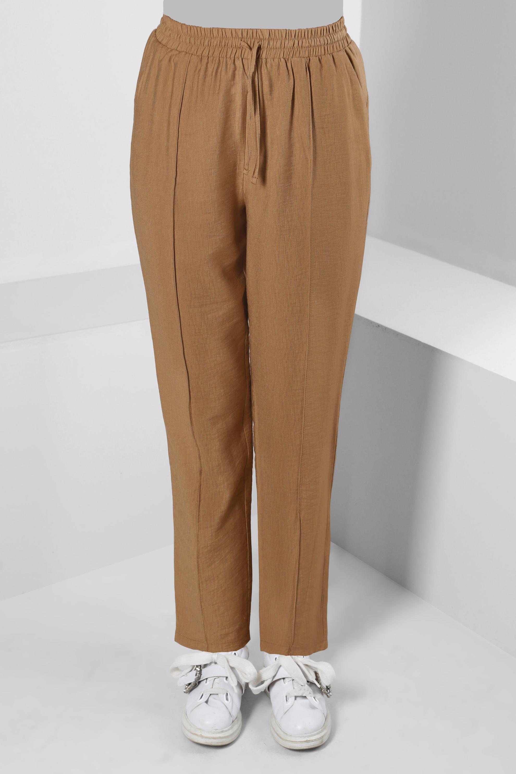 Tesettür giyim KAHVE BELİ LASTİKLİ DİKİŞ DETAYLI PANTOLON 70520