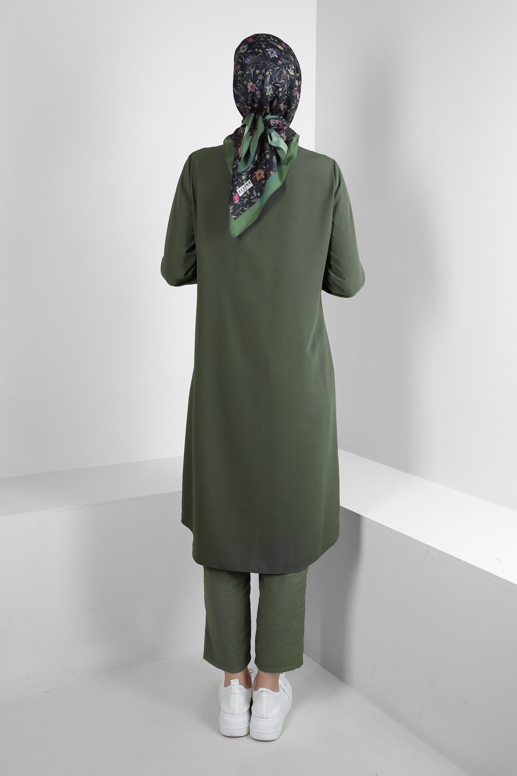 Tesettür giyim HAKİ BELİ LASTİKLİ DİKİŞ DETAYLI PANTOLON 70520