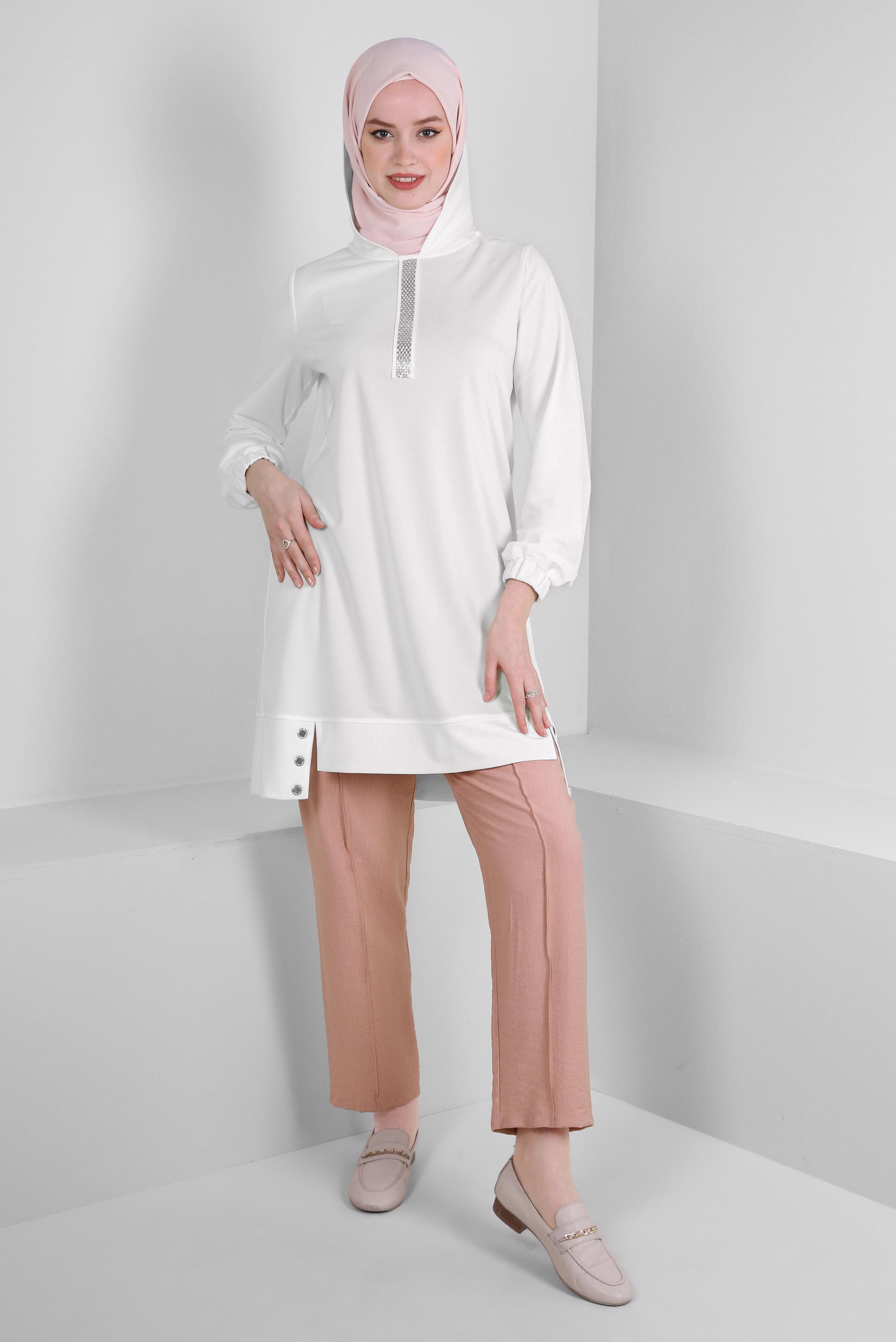 Tesettür giyim PUDRA BELİ LASTİKLİ DİKİŞ DETAYLI PANTOLON 70520