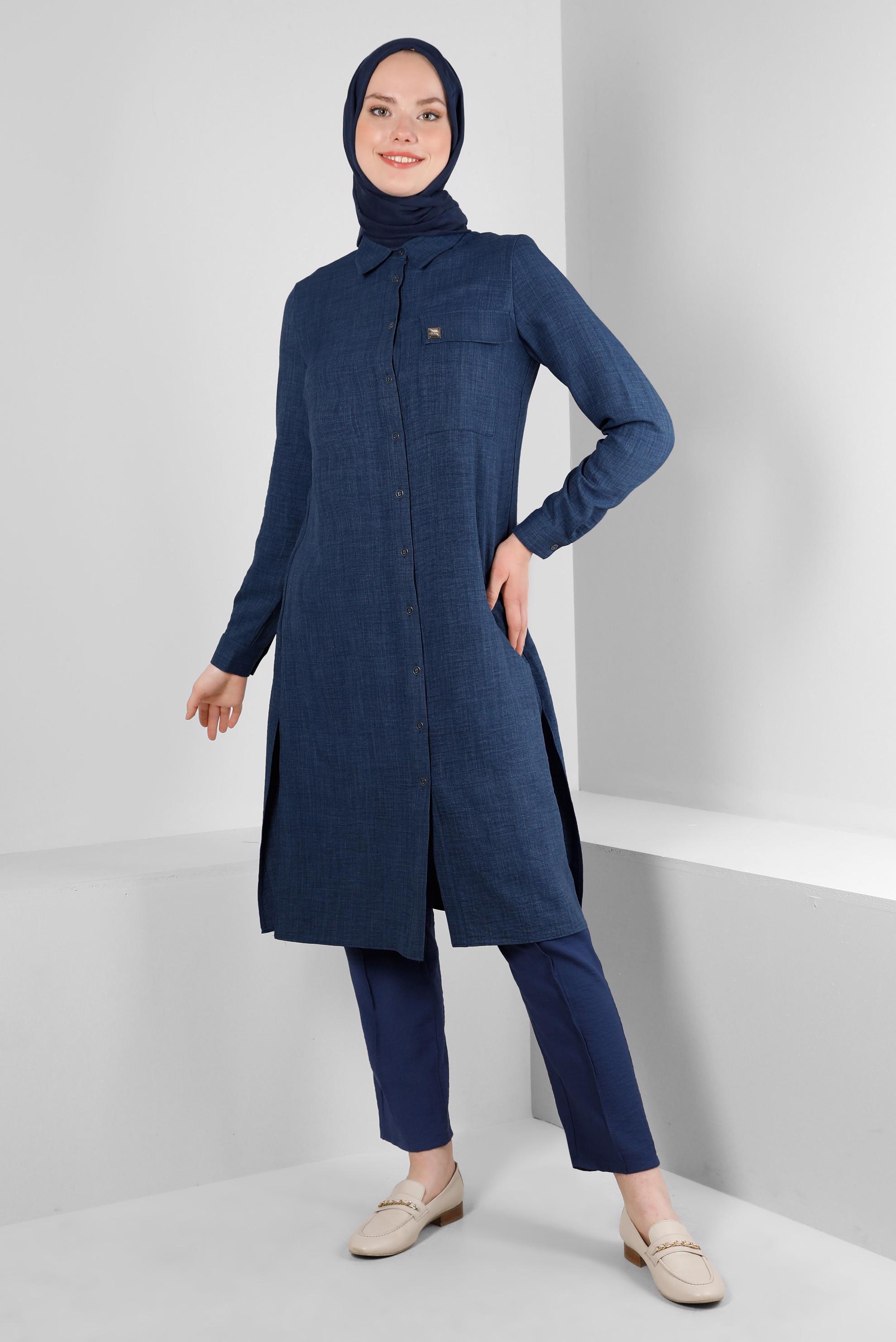 Tesettür giyim LACİVERT BELİ LASTİKLİ DİKİŞ DETAYLI PANTOLON 70520