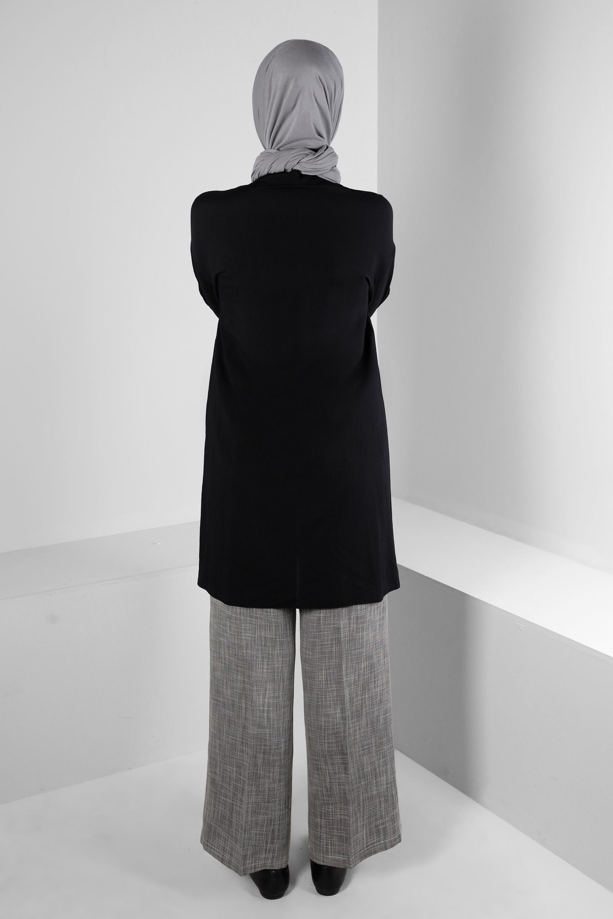 Tesettür giyim SİYAH BELİ LASTİKLİ GENİŞ PAÇA PANTOLON 70521