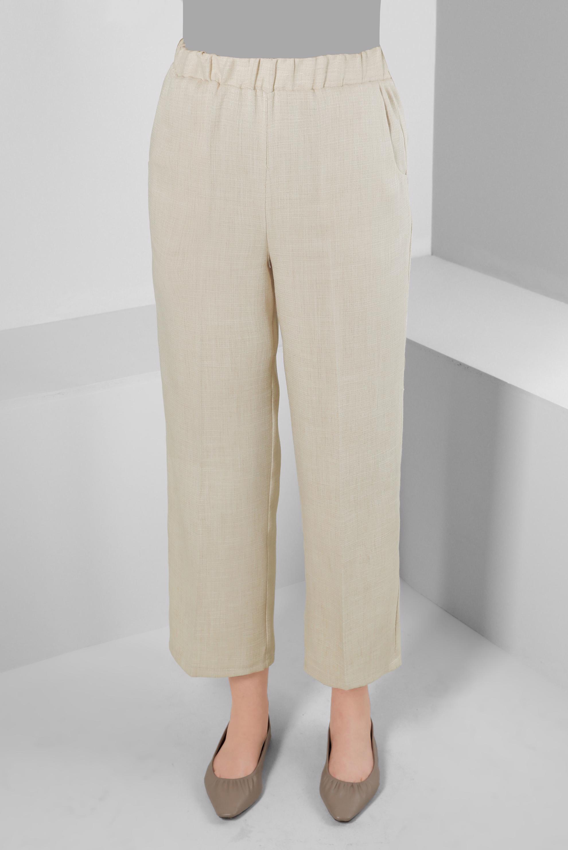 Tesettür giyim BEJ BELİ LASTİKLİ GENİŞ PAÇA PANTOLON 70521