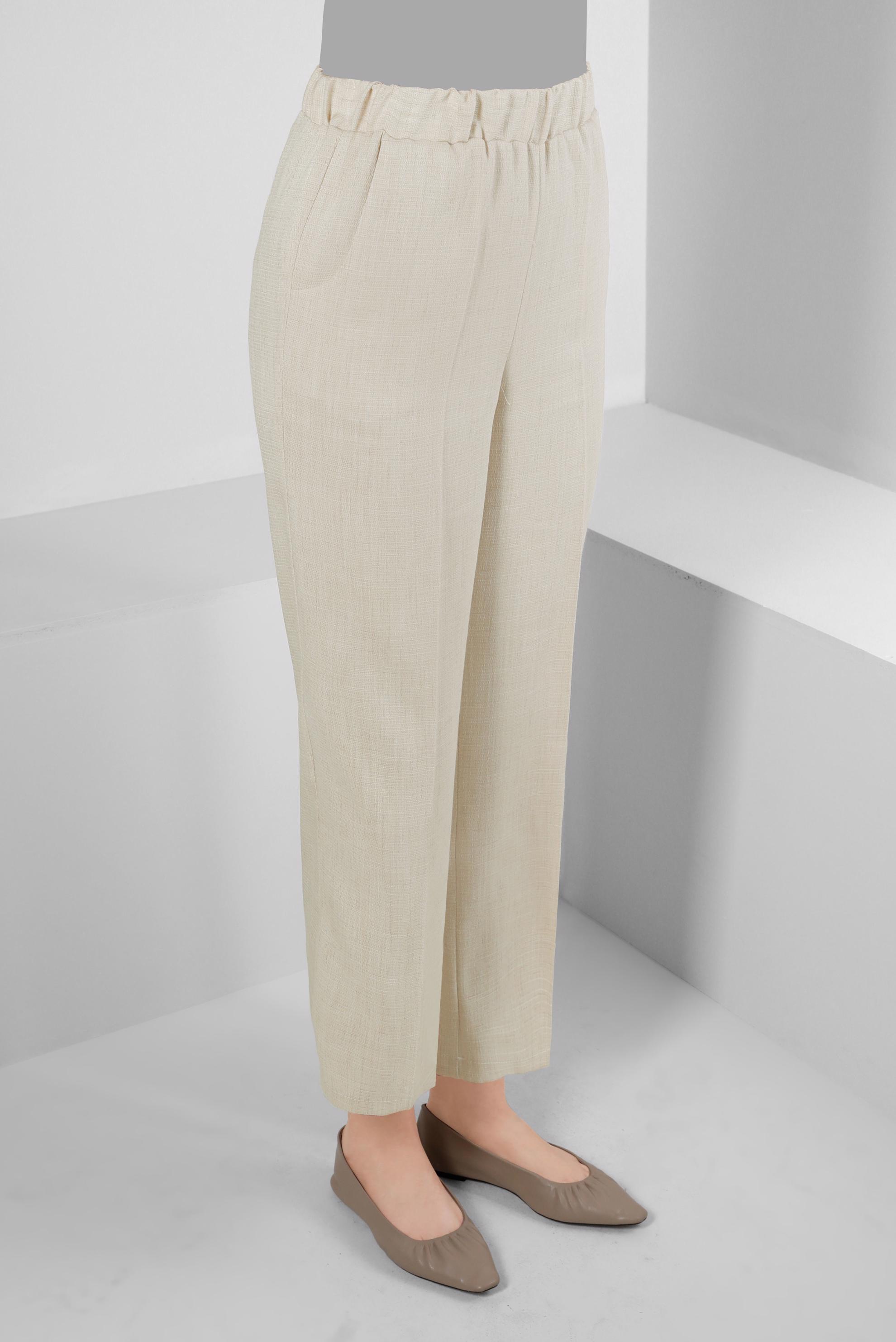 Tesettür giyim BEJ BELİ LASTİKLİ GENİŞ PAÇA PANTOLON 70521