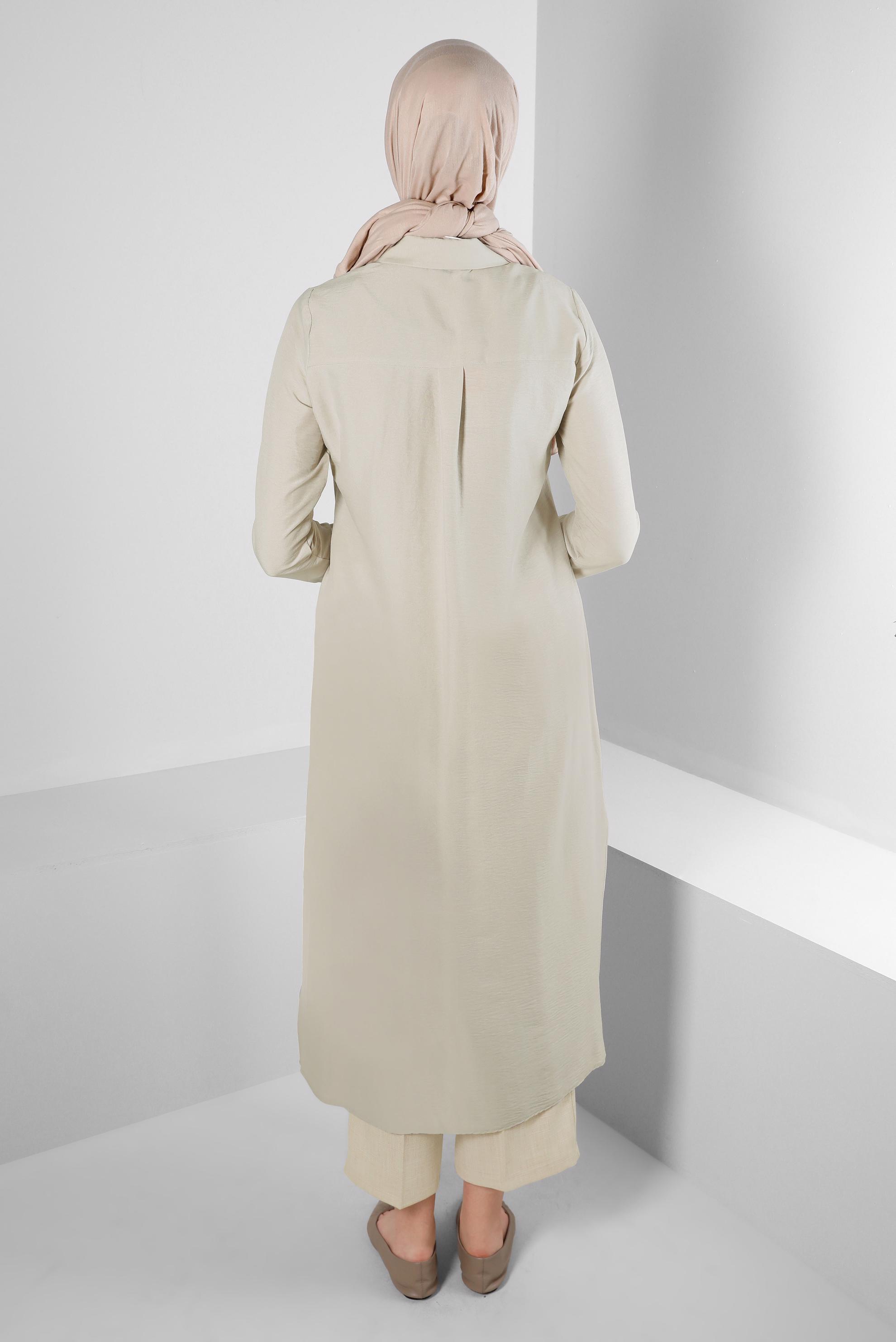 Tesettür giyim BEJ BELİ LASTİKLİ GENİŞ PAÇA PANTOLON 70521