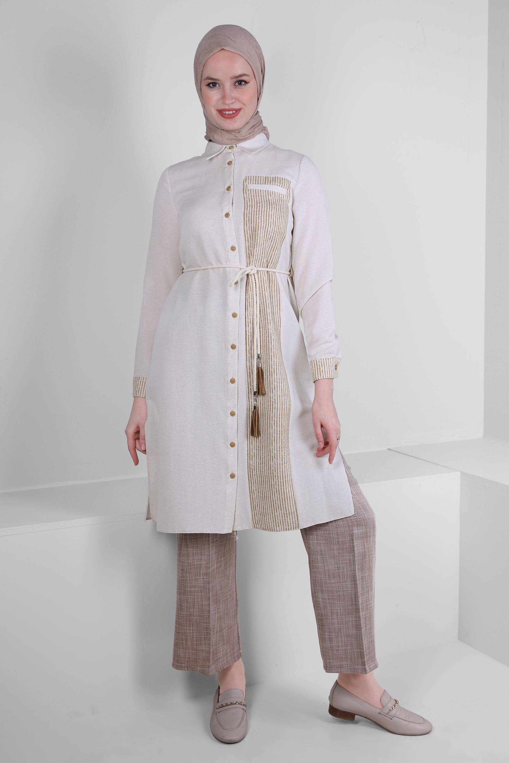 Tesettür giyim KAHVE BELİ LASTİKLİ GENİŞ PAÇA PANTOLON 70521