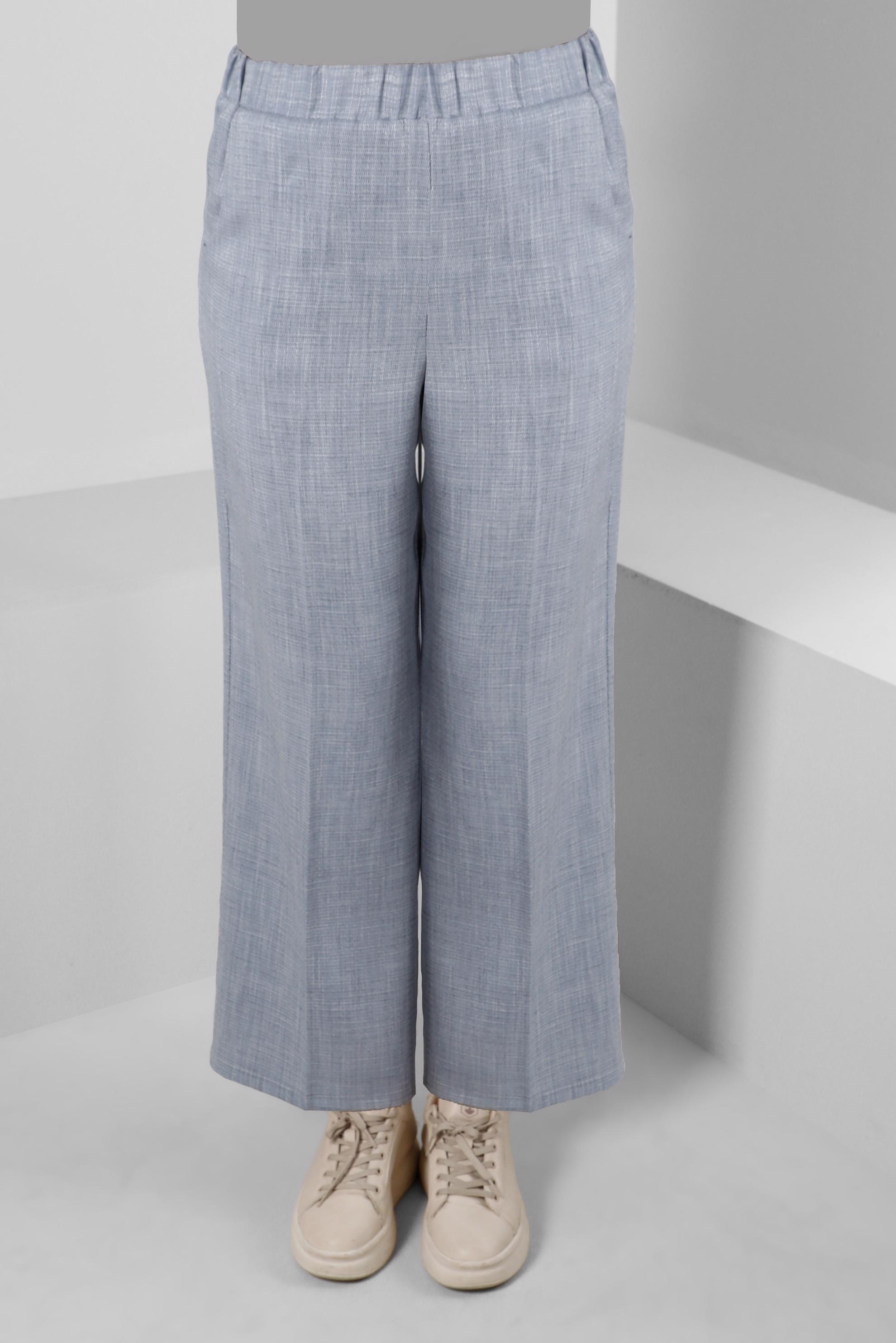 Tesettür giyim MAVİ BELİ LASTİKLİ GENİŞ PAÇA PANTOLON 70521