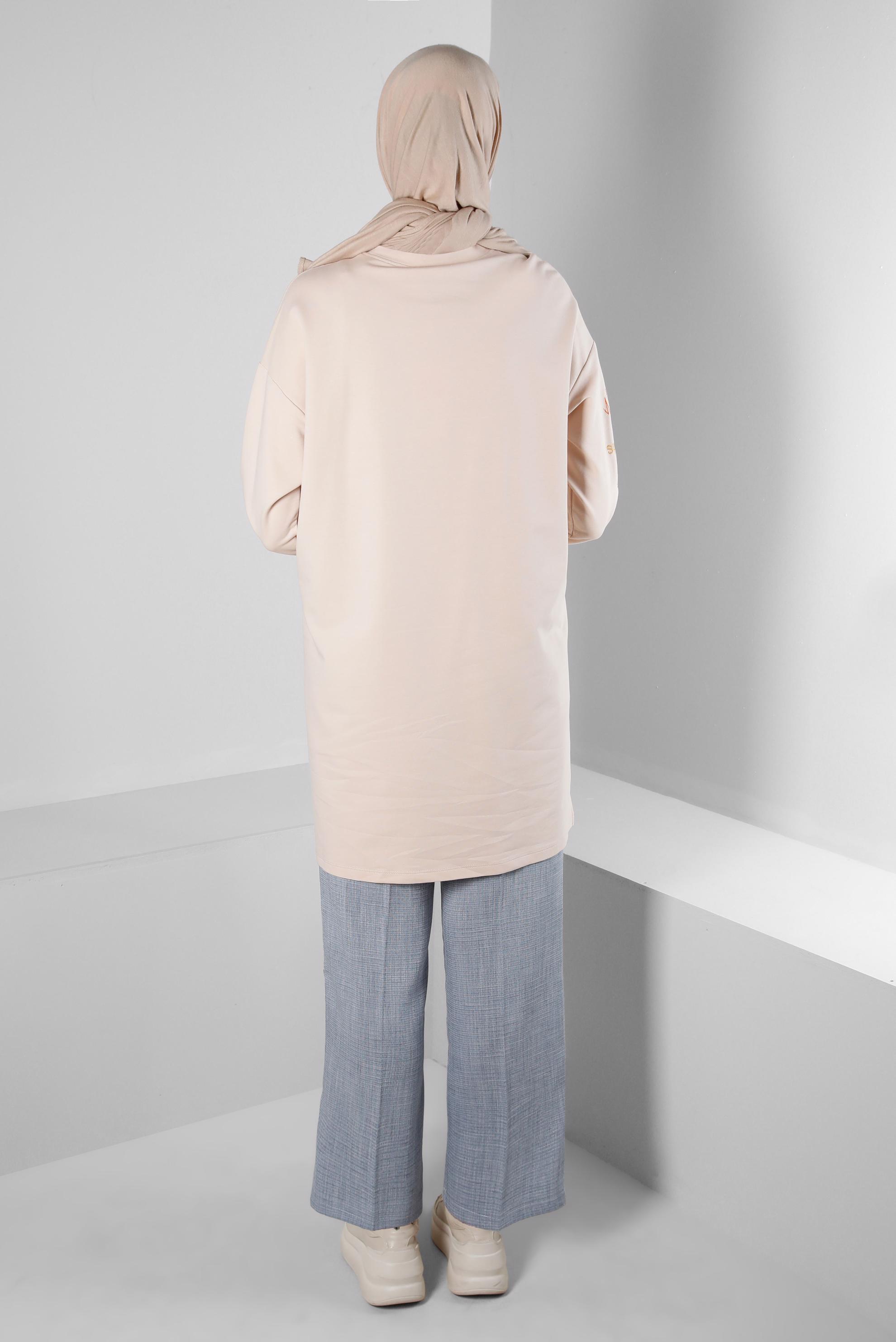 Tesettür giyim MAVİ BELİ LASTİKLİ GENİŞ PAÇA PANTOLON 70521