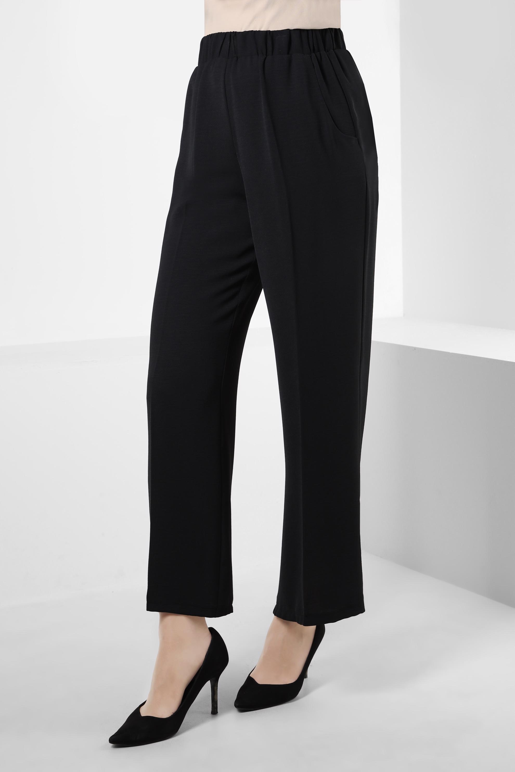 Tesettür giyim SİYAH GENİŞ PAÇA BELİ LASTİKLİ CEPLİ PANTOLON 70522