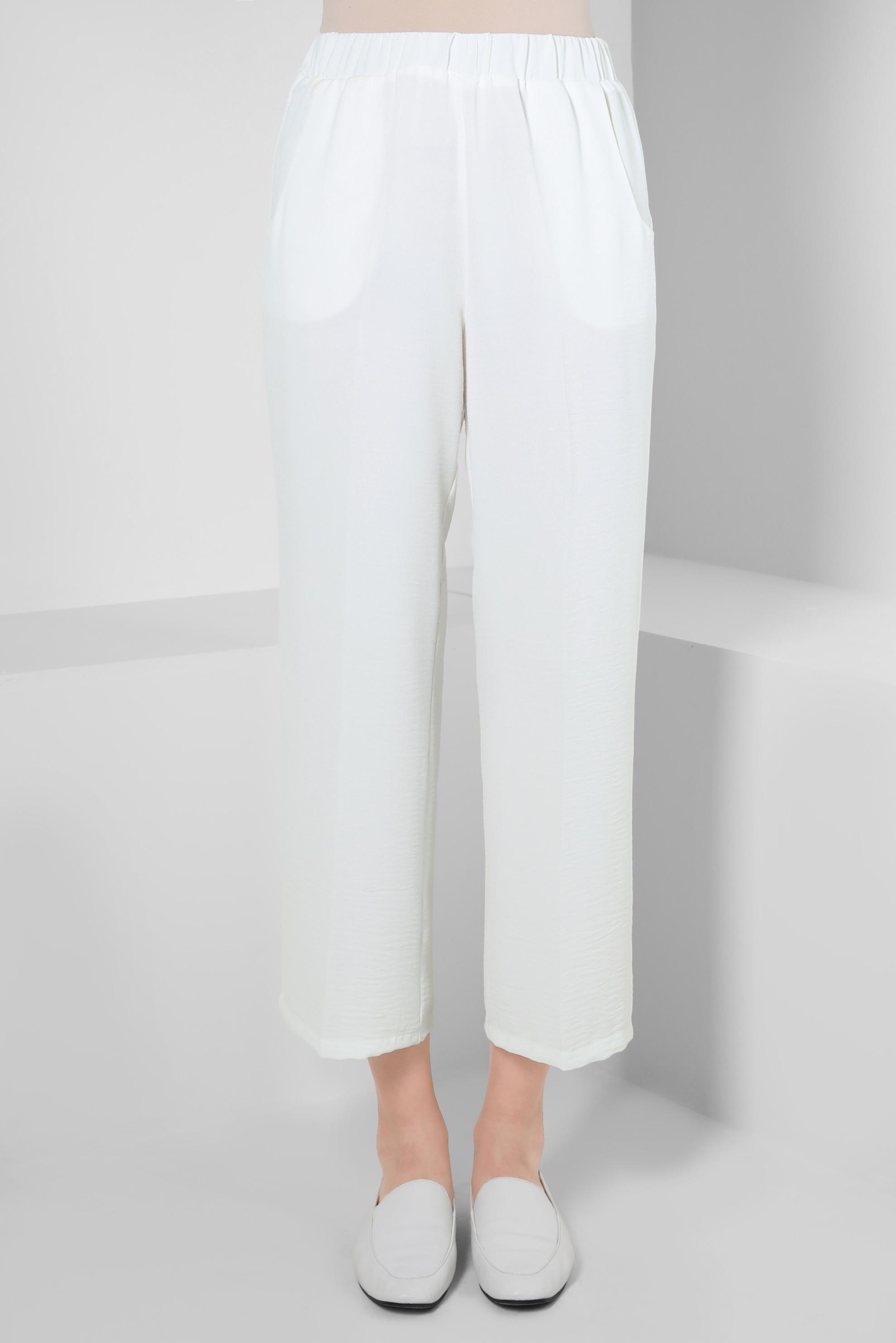 Tesettür giyim BEYAZ GENİŞ PAÇA BELİ LASTİKLİ CEPLİ PANTOLON 70522