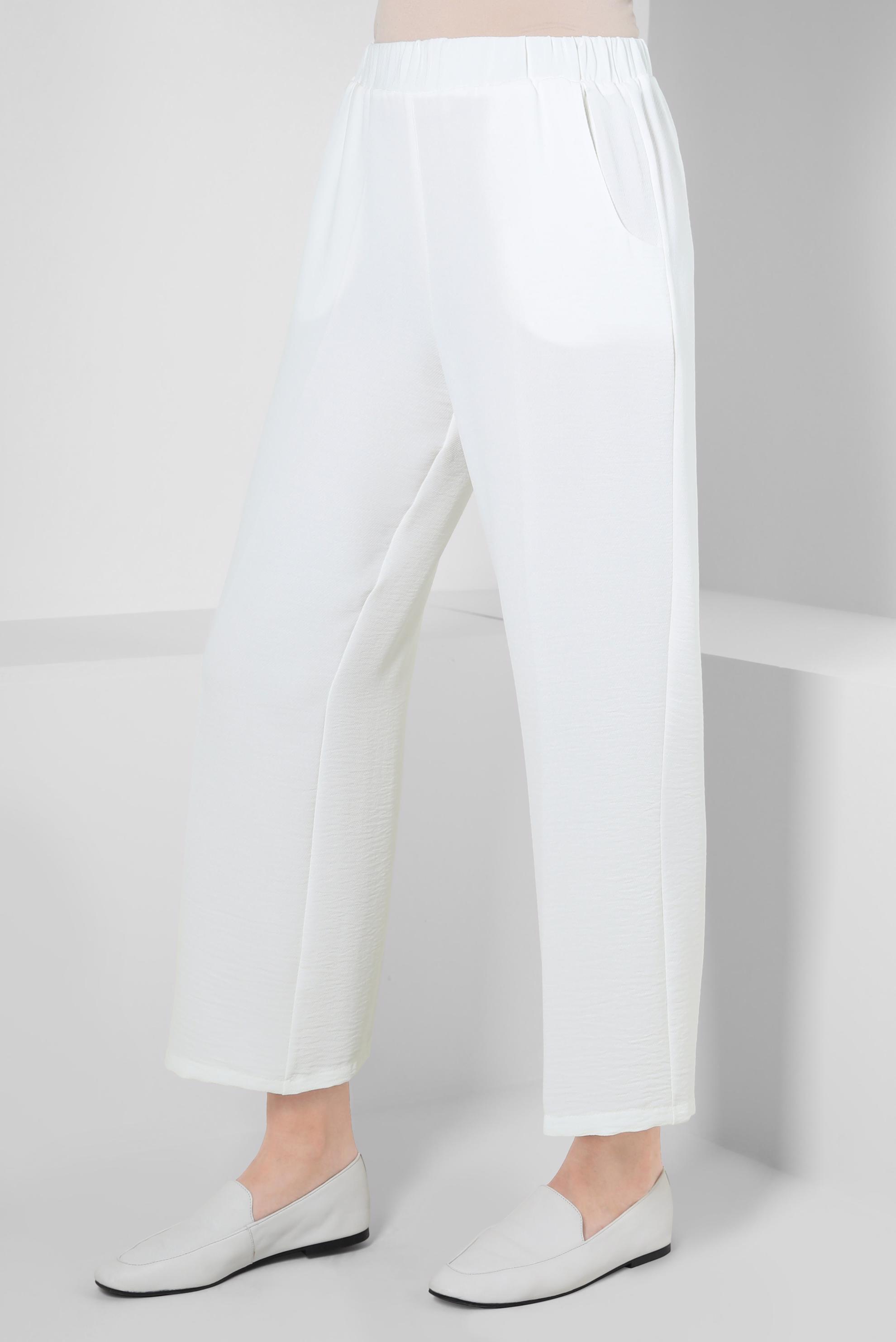 Tesettür giyim BEYAZ GENİŞ PAÇA BELİ LASTİKLİ CEPLİ PANTOLON 70522