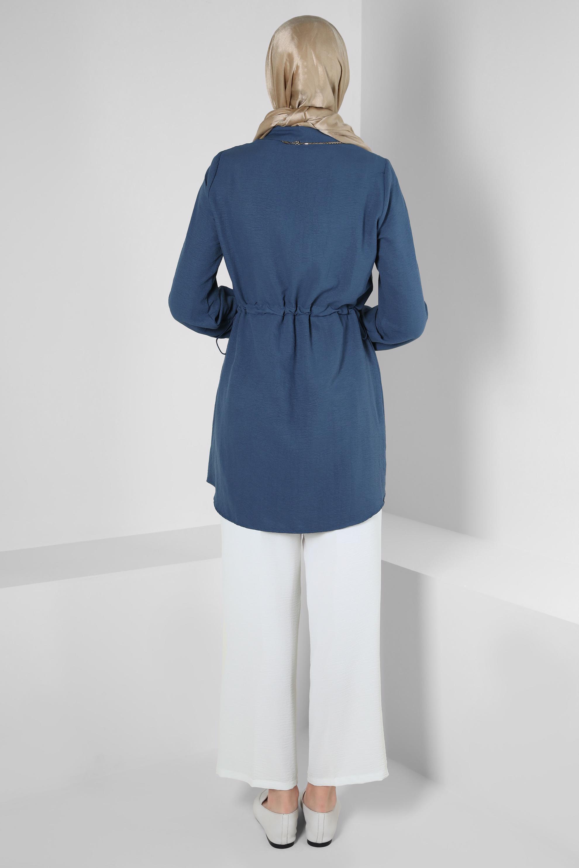 Tesettür giyim BEYAZ GENİŞ PAÇA BELİ LASTİKLİ CEPLİ PANTOLON 70522