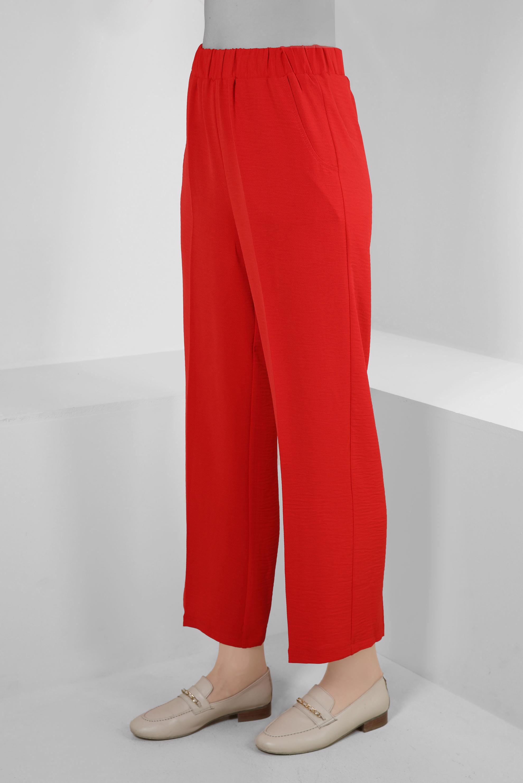 Tesettür giyim KIRMIZI GENİŞ PAÇA BELİ LASTİKLİ CEPLİ PANTOLON 70522