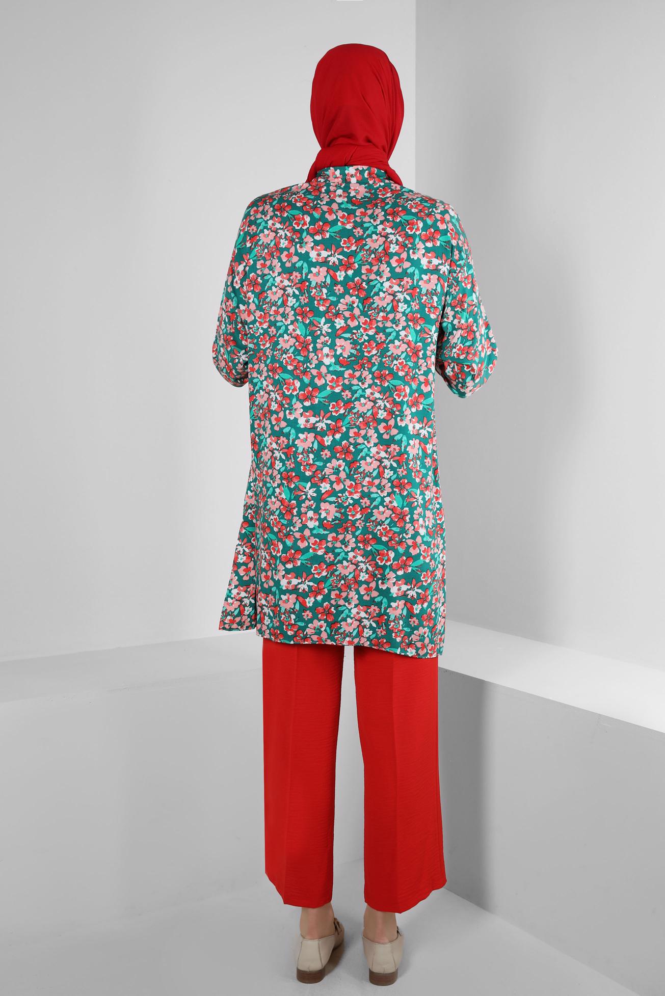 Tesettür giyim KIRMIZI GENİŞ PAÇA BELİ LASTİKLİ CEPLİ PANTOLON 70522