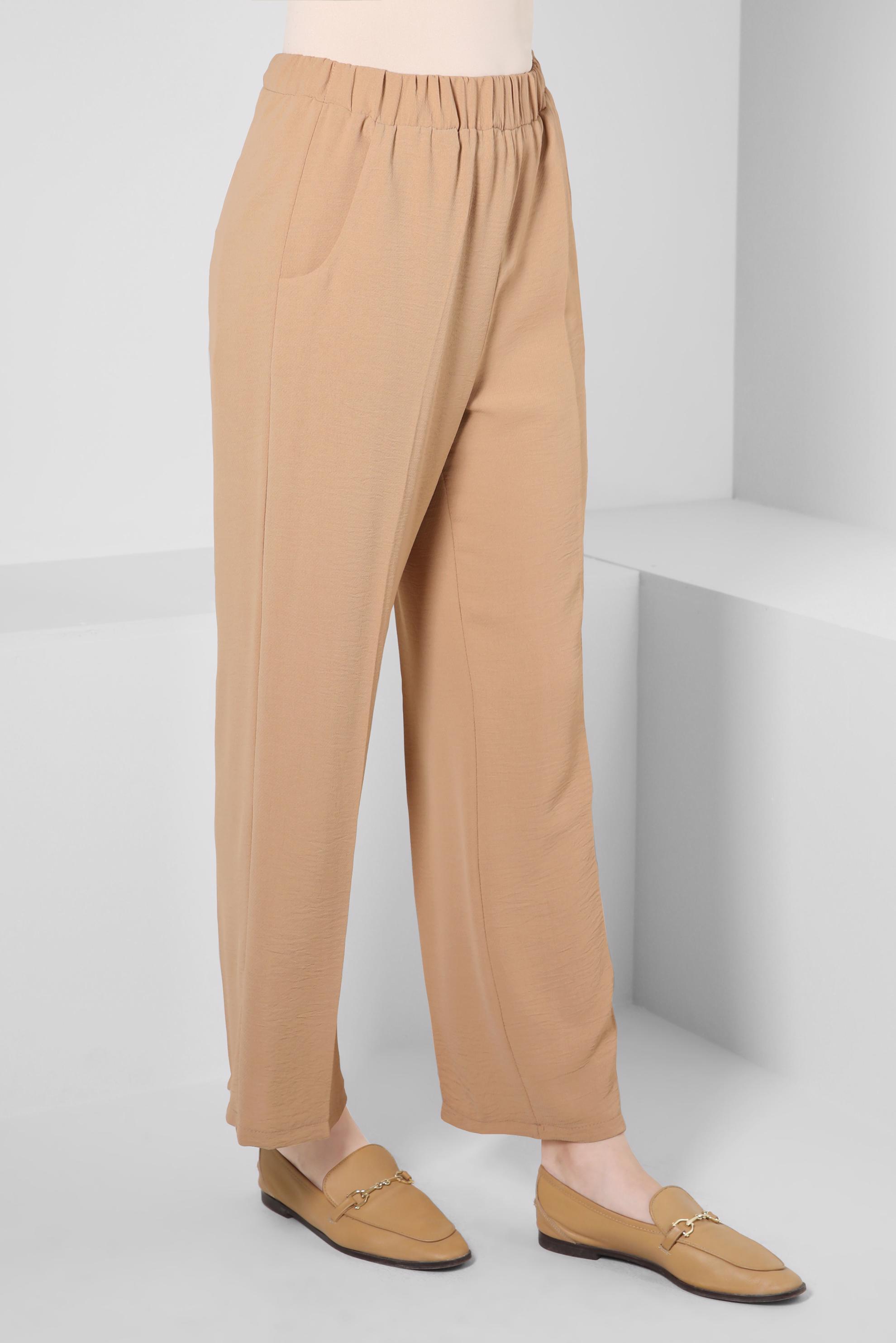 Tesettür giyim KAHVE GENİŞ PAÇA BELİ LASTİKLİ CEPLİ PANTOLON 70522