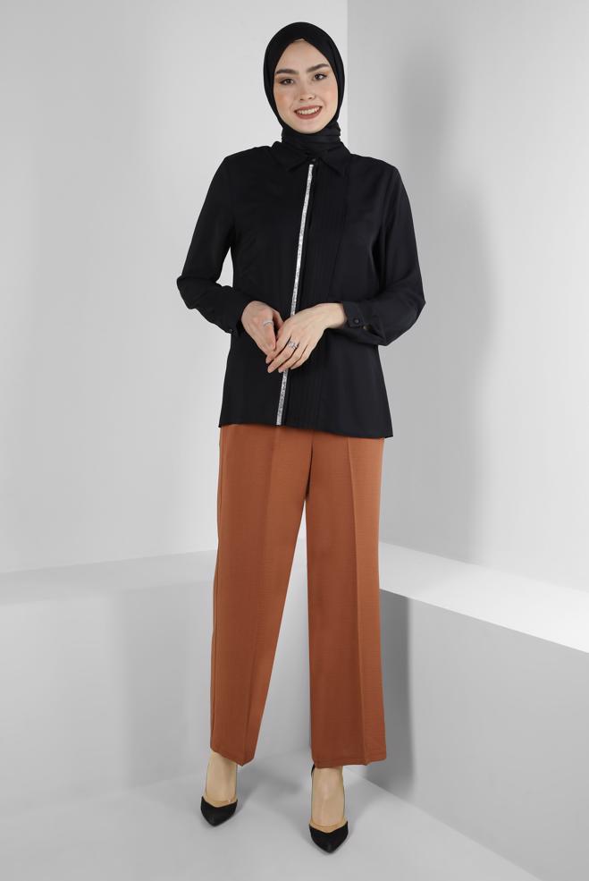 Tesettür giyim  GENİŞ PAÇA BELİ LASTİKLİ CEPLİ PANTOLON 70522 - ALVİNA