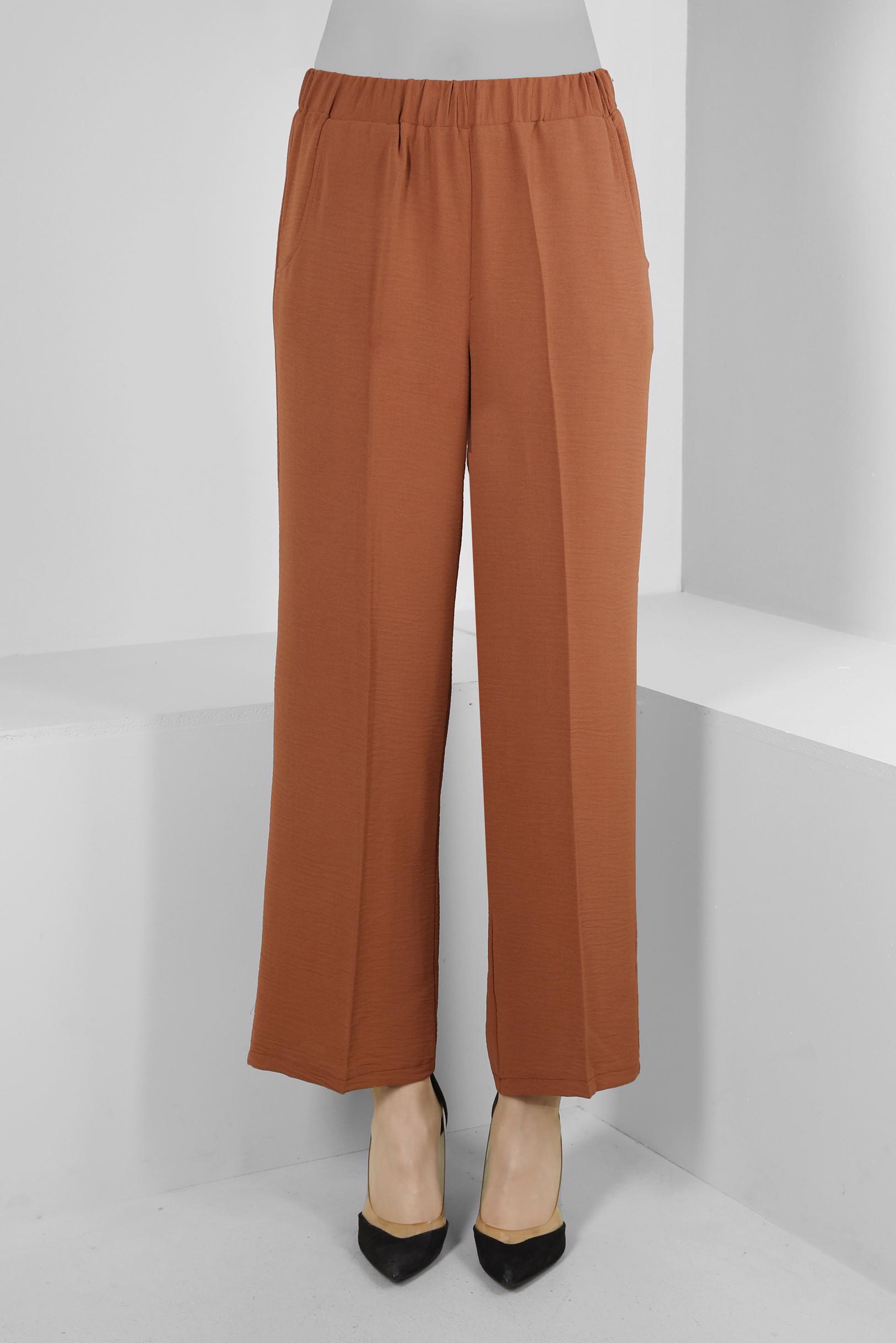 Tesettür giyim TABA GENİŞ PAÇA BELİ LASTİKLİ CEPLİ PANTOLON 70522