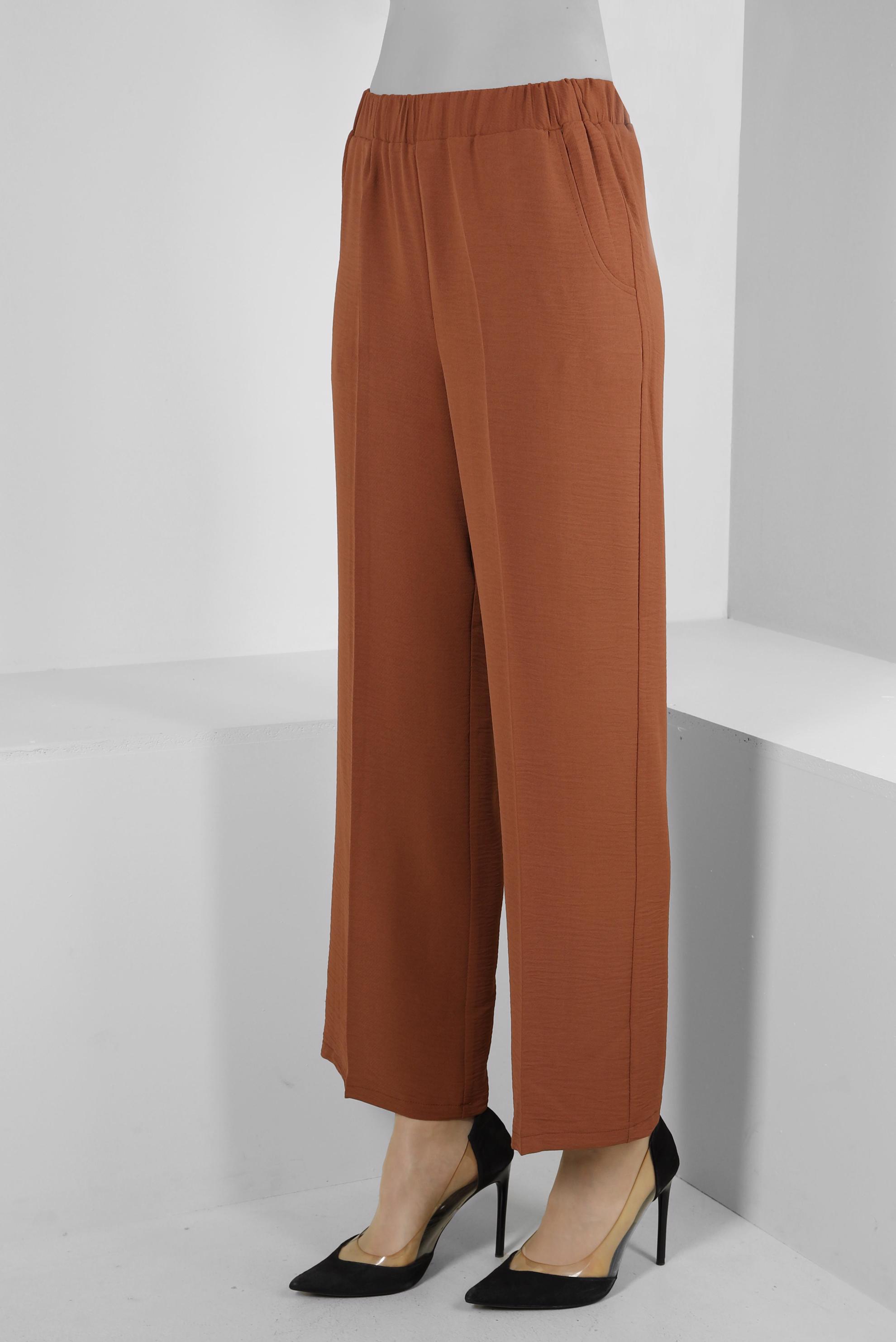 Tesettür giyim TABA GENİŞ PAÇA BELİ LASTİKLİ CEPLİ PANTOLON 70522