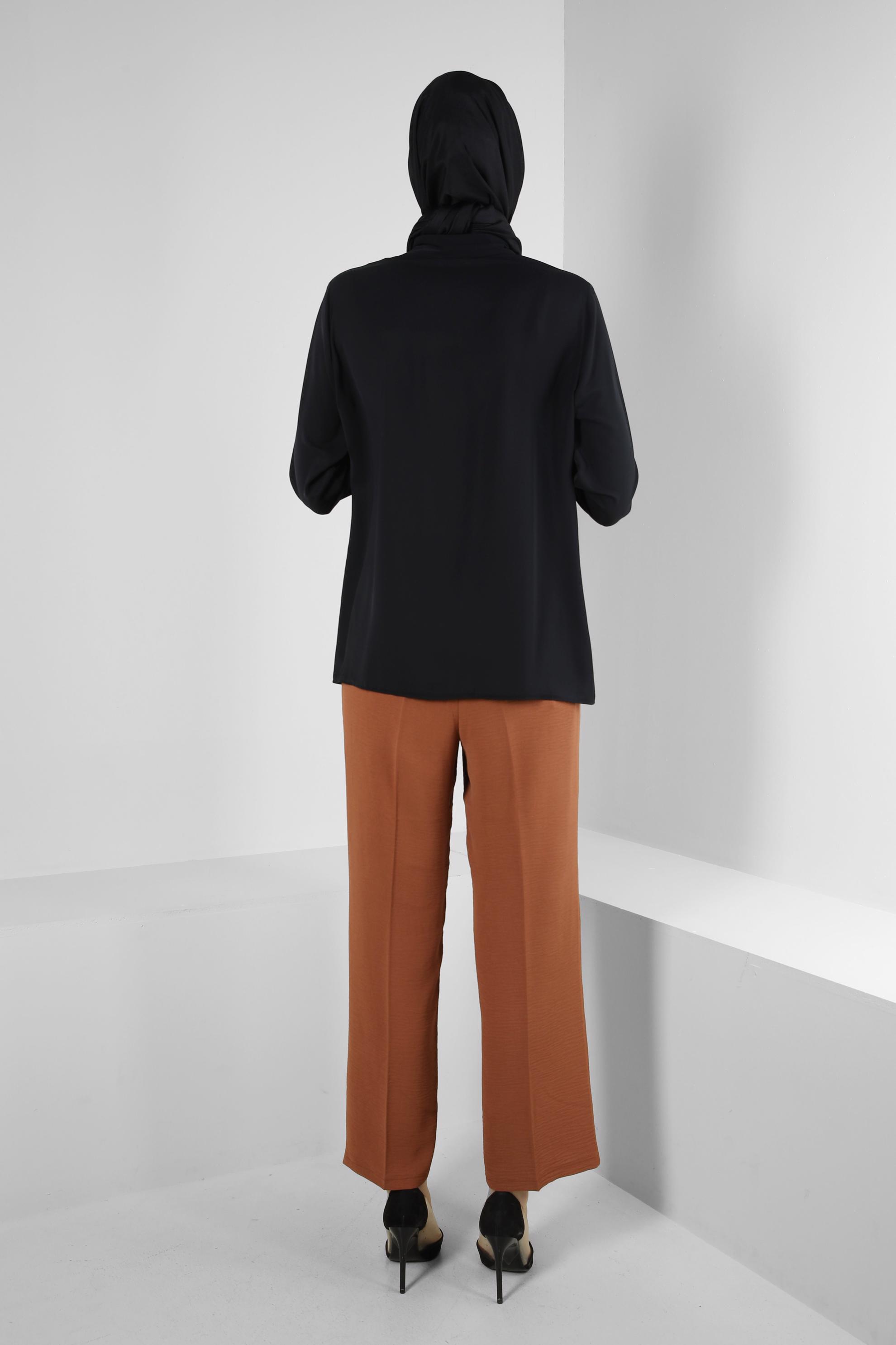 Tesettür giyim TABA GENİŞ PAÇA BELİ LASTİKLİ CEPLİ PANTOLON 70522