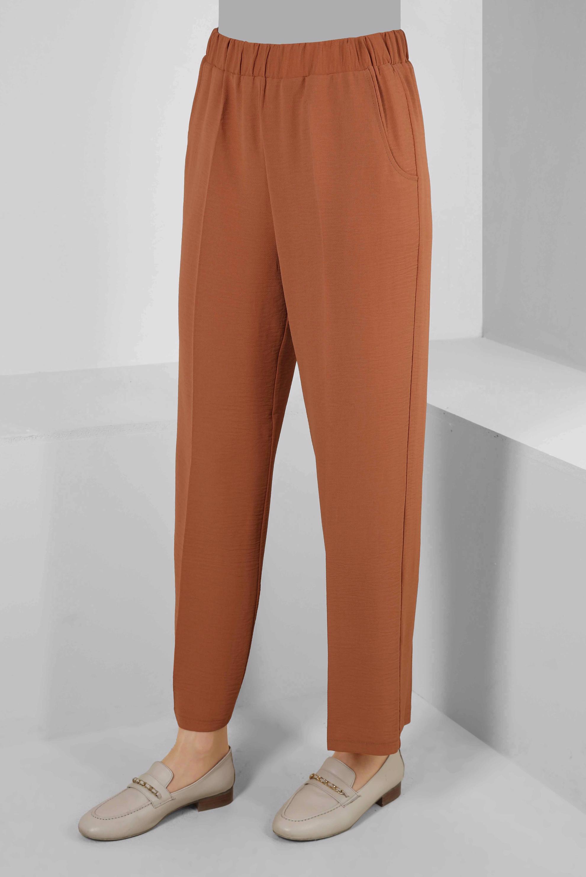 Tesettür giyim KAHVE GENİŞ PAÇA BELİ LASTİKLİ CEPLİ PANTOLON 70522