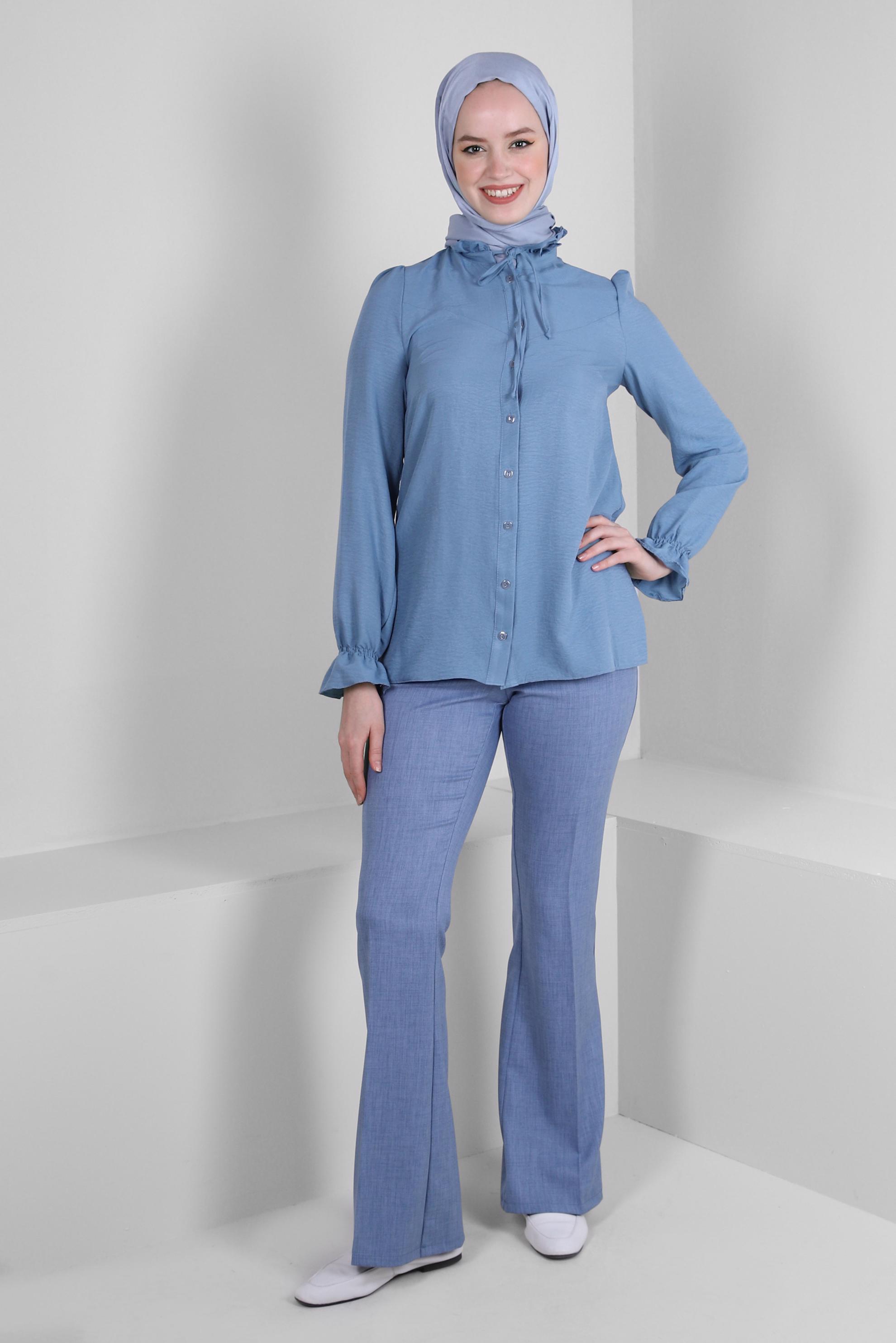 Tesettür giyim MAVİ İSPANYOL PAÇA KLASİK PANTOLON 70523