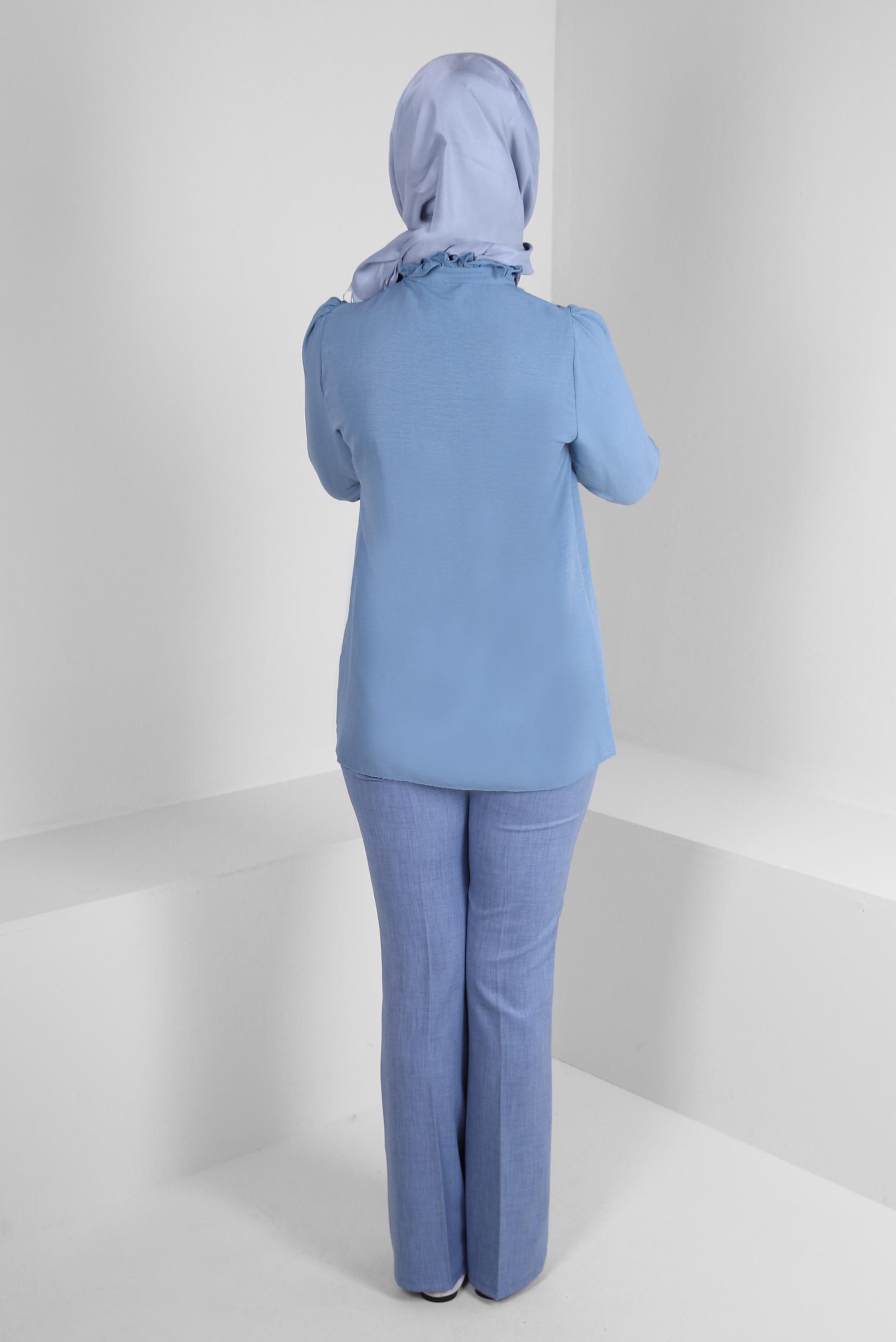 Tesettür giyim MAVİ İSPANYOL PAÇA KLASİK PANTOLON 70523