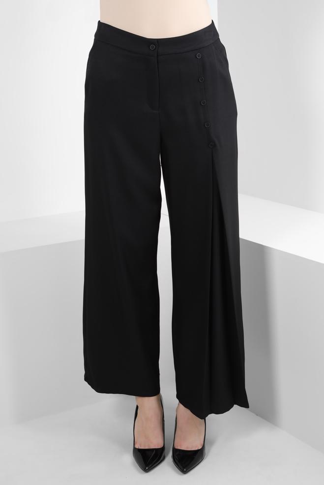 Tesettür giyim  PİLE DETAYLI DÜĞMELİ GENİŞ PAÇA PANTOLON 70524 - ALVİNA