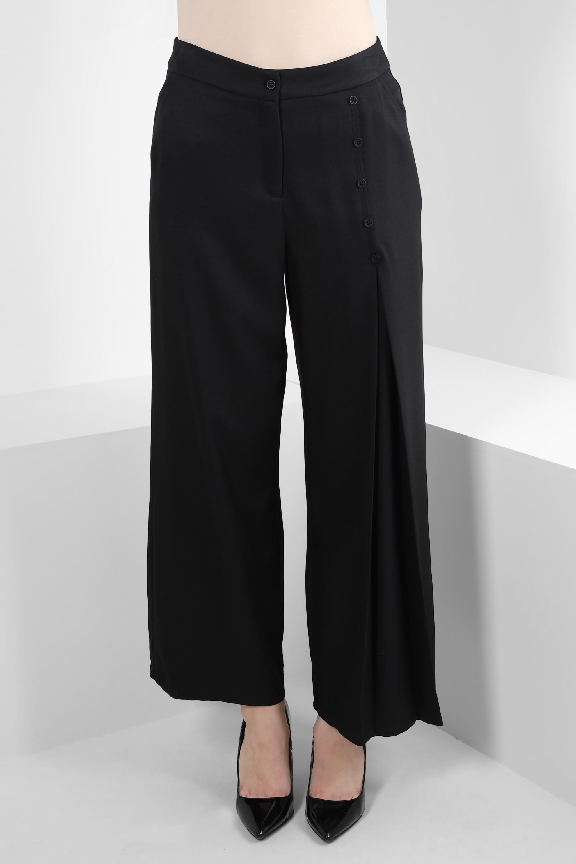 Tesettür giyim SİYAH PİLE DETAYLI DÜĞMELİ GENİŞ PAÇA PANTOLON 70524