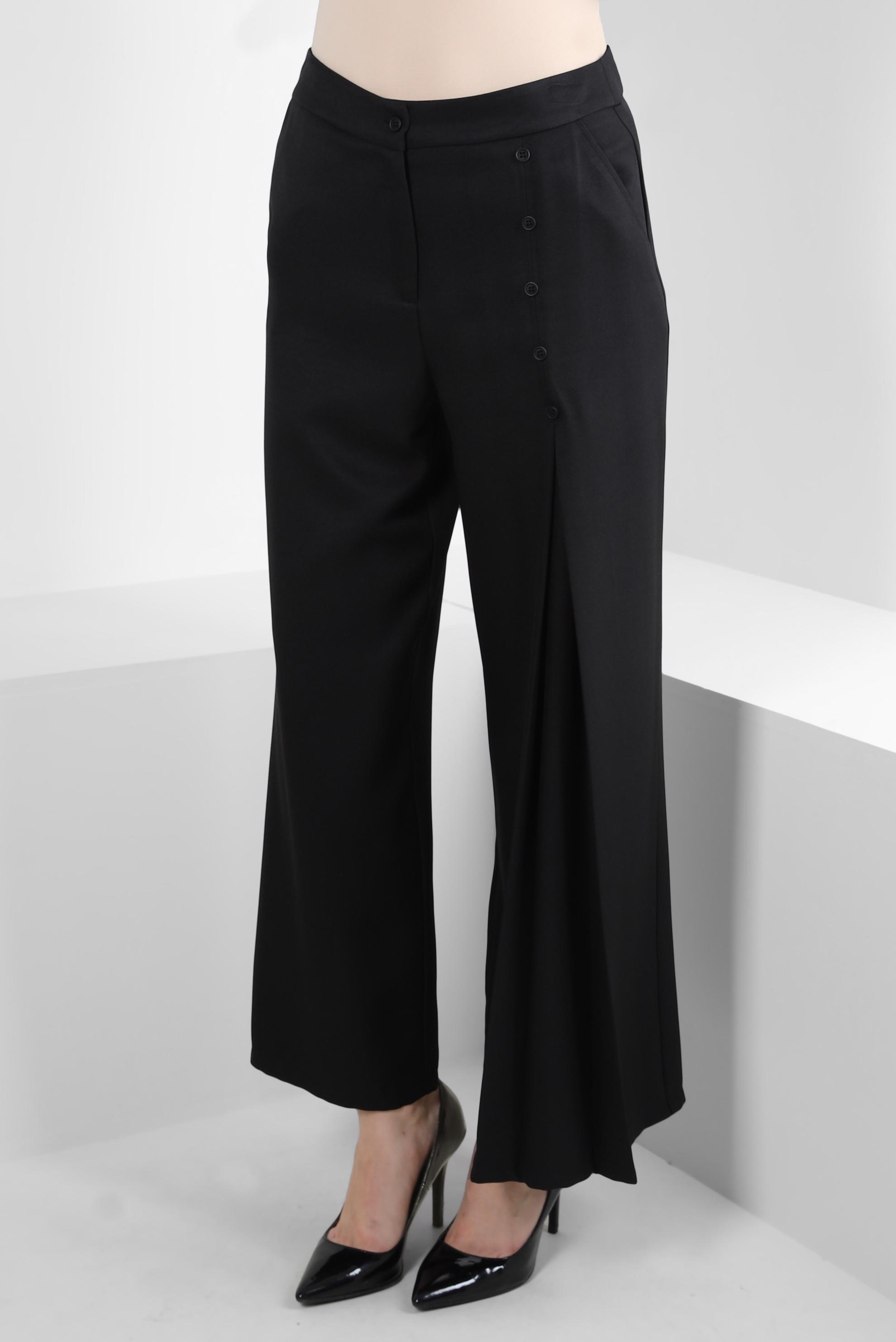 Tesettür giyim SİYAH PİLE DETAYLI DÜĞMELİ GENİŞ PAÇA PANTOLON 70524