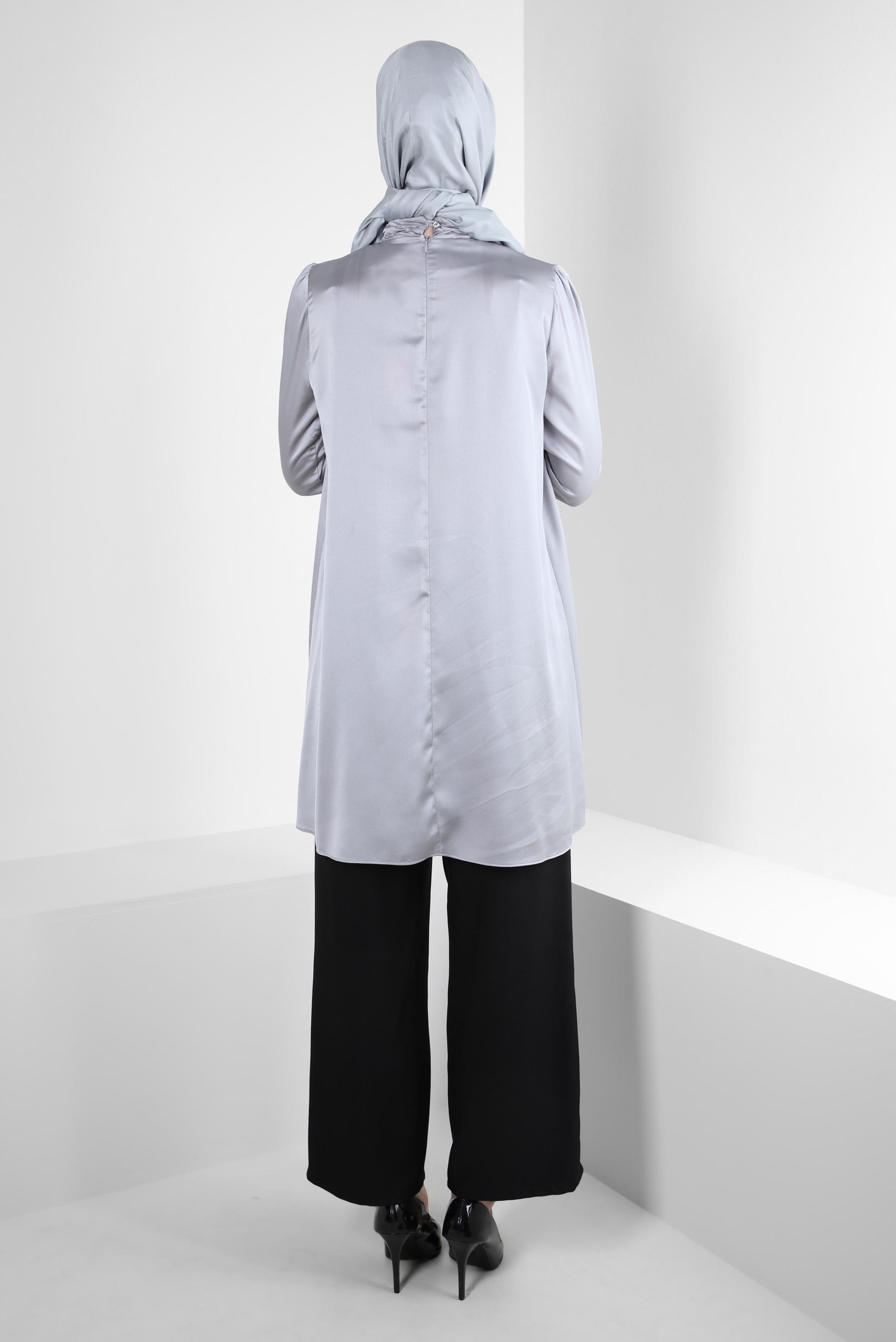 Tesettür giyim SİYAH PİLE DETAYLI DÜĞMELİ GENİŞ PAÇA PANTOLON 70524