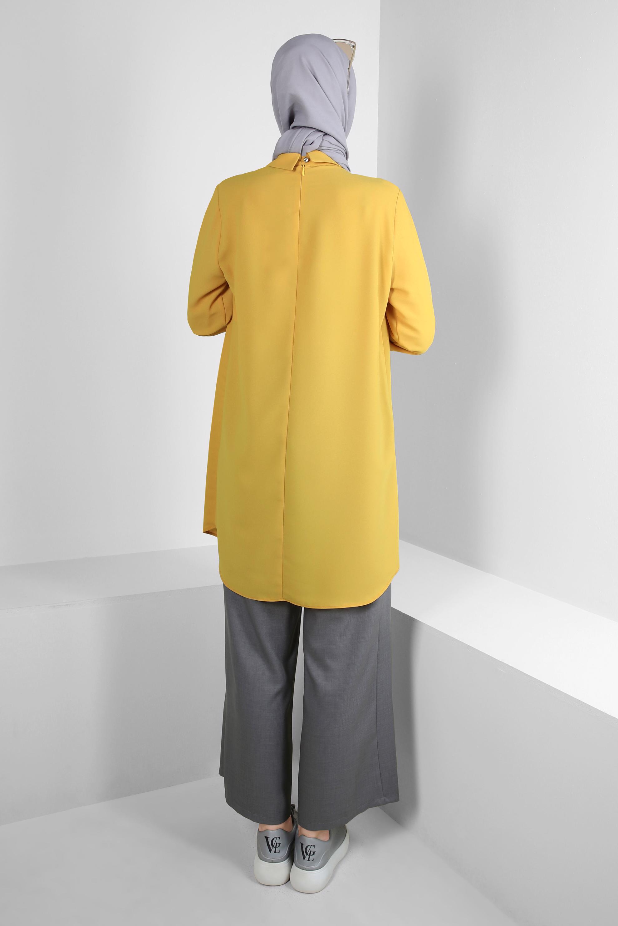 Tesettür giyim GRİ PİLE DETAYLI DÜĞMELİ GENİŞ PAÇA PANTOLON 70524